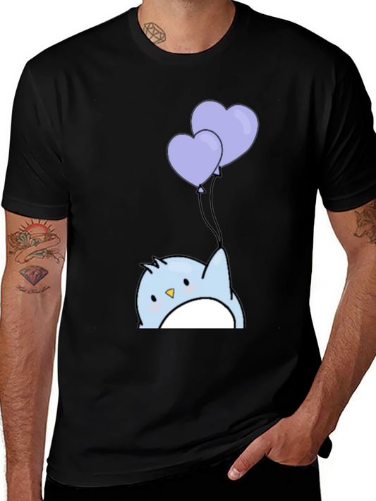 Cute Penguin Heart Balloons Graphic Tee - Black