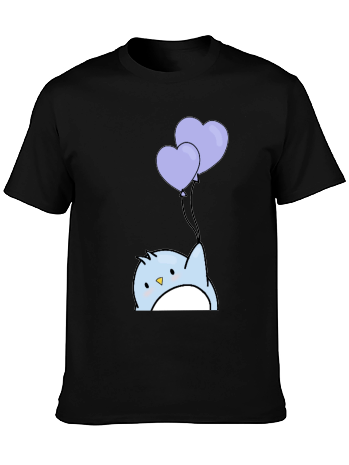 Cute Penguin Heart Balloons Graphic Tee - Black