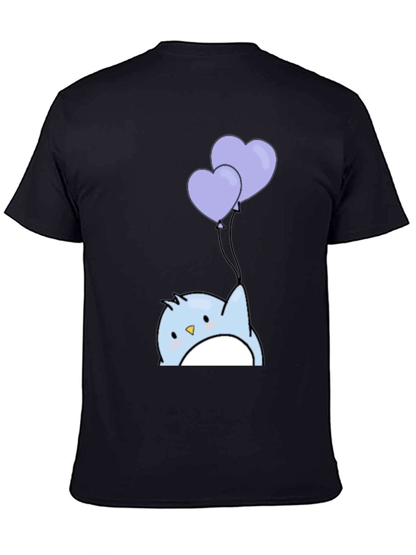 Cute Penguin Heart Balloons Graphic Tee - Black