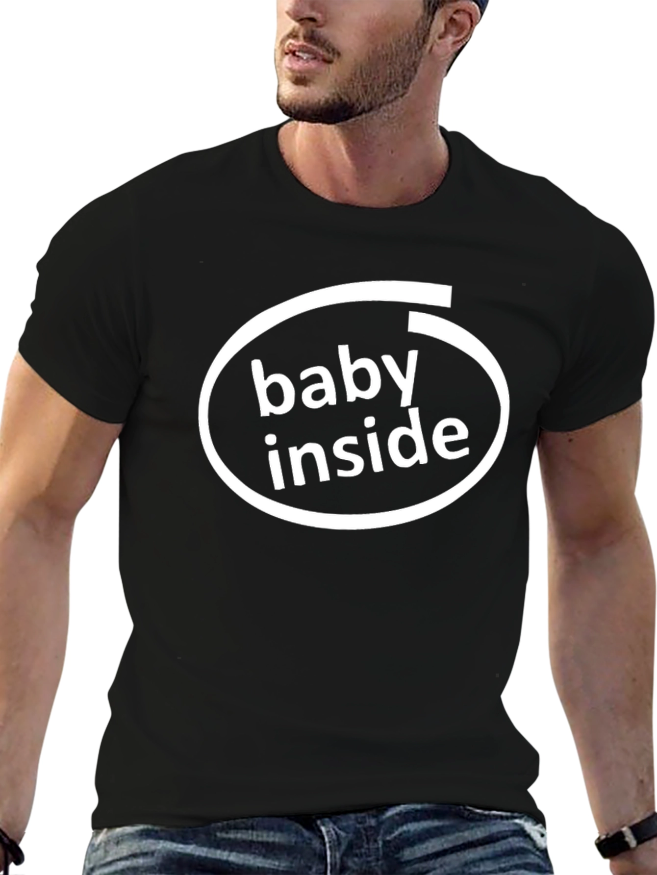 Funny Baby Inside Graphic Tee - Black Cotton Blend