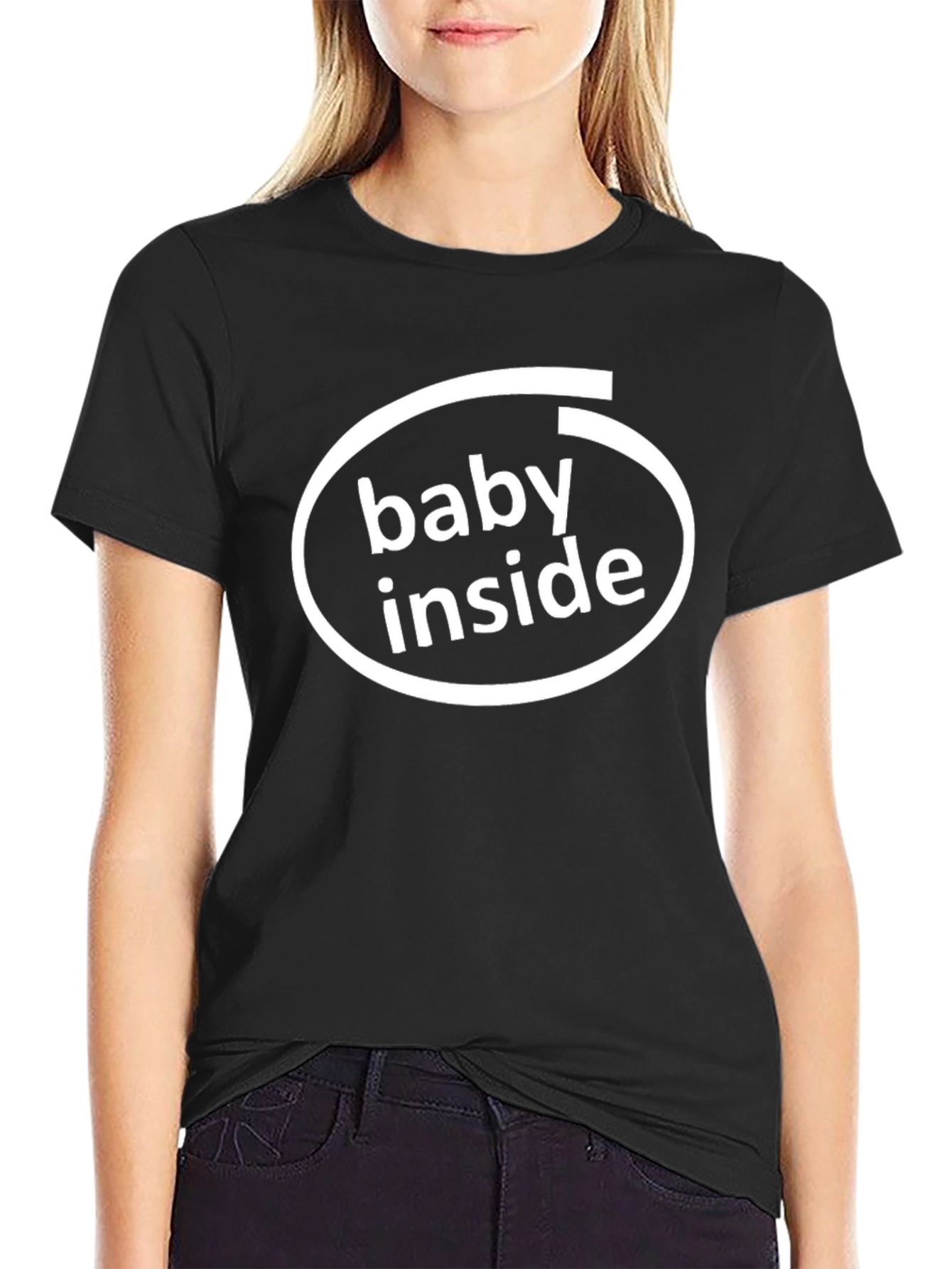 Funny Baby Inside Graphic Tee - Black Cotton Blend