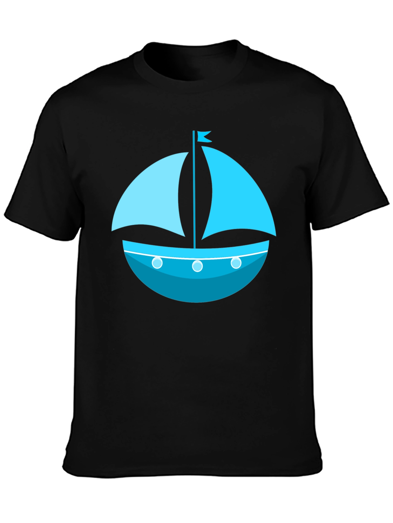 Nautical Sailboat Graphic Tee - Black Cotton Shirt