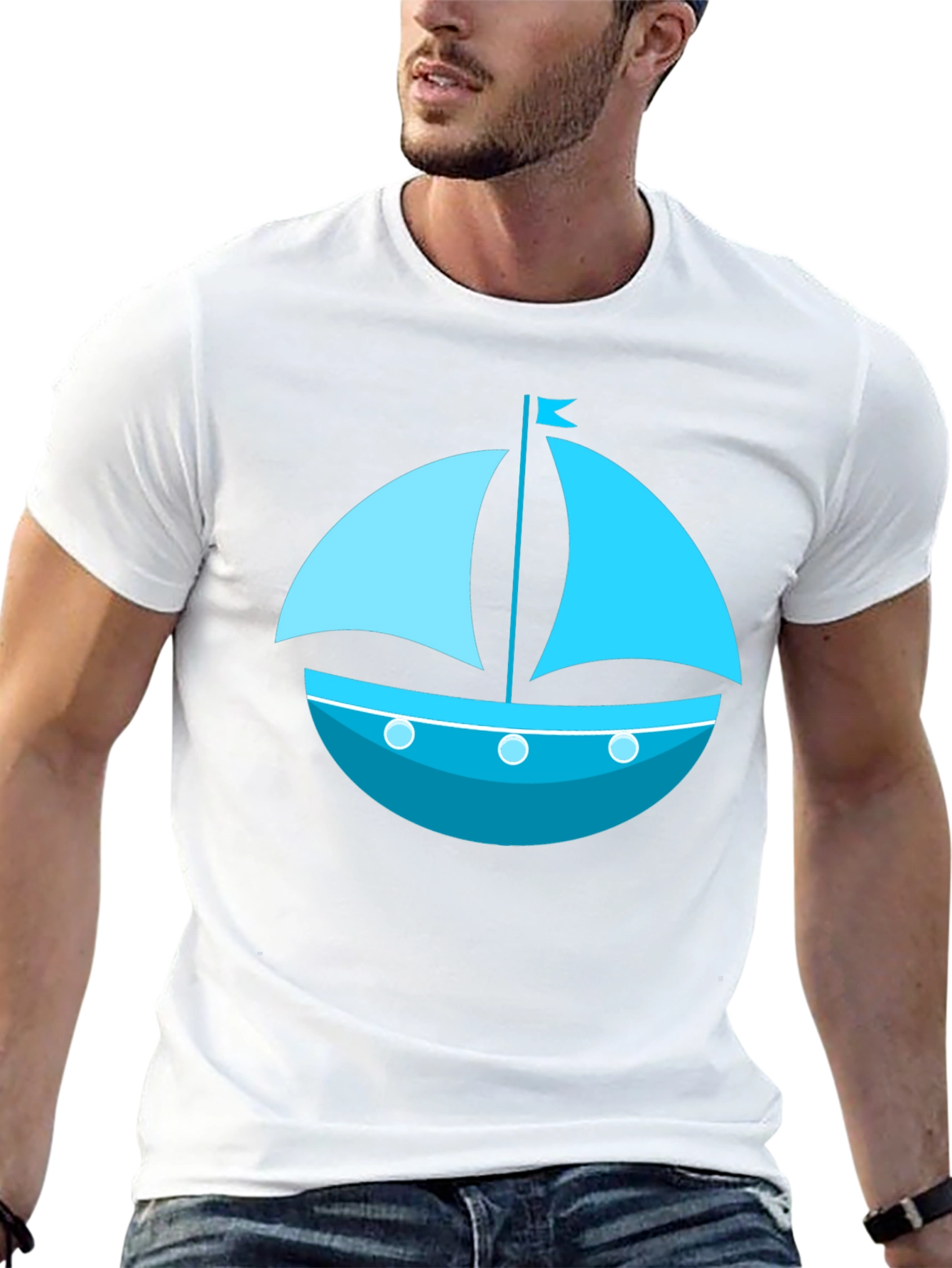 Nautical Sailboat Graphic Tee - Black Cotton Shirt