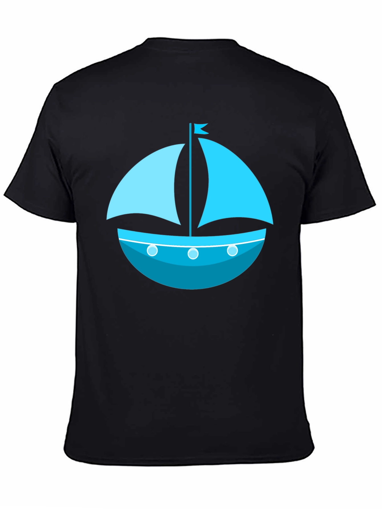 Nautical Sailboat Graphic Tee - Black Cotton Shirt