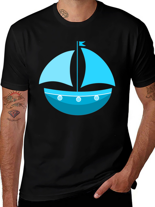 Nautical Sailboat Graphic Tee - Black Cotton Shirt