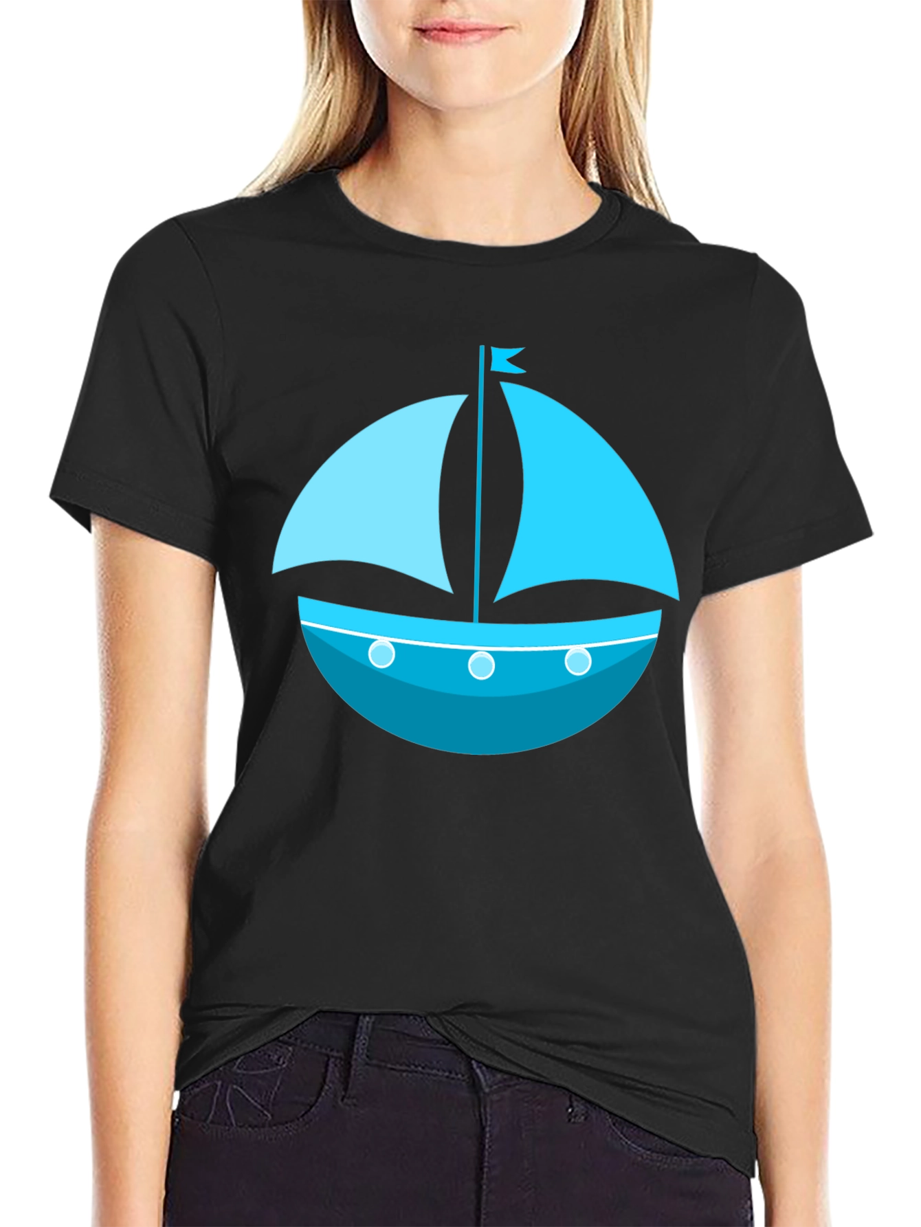 Nautical Sailboat Graphic Tee - Black Cotton Shirt