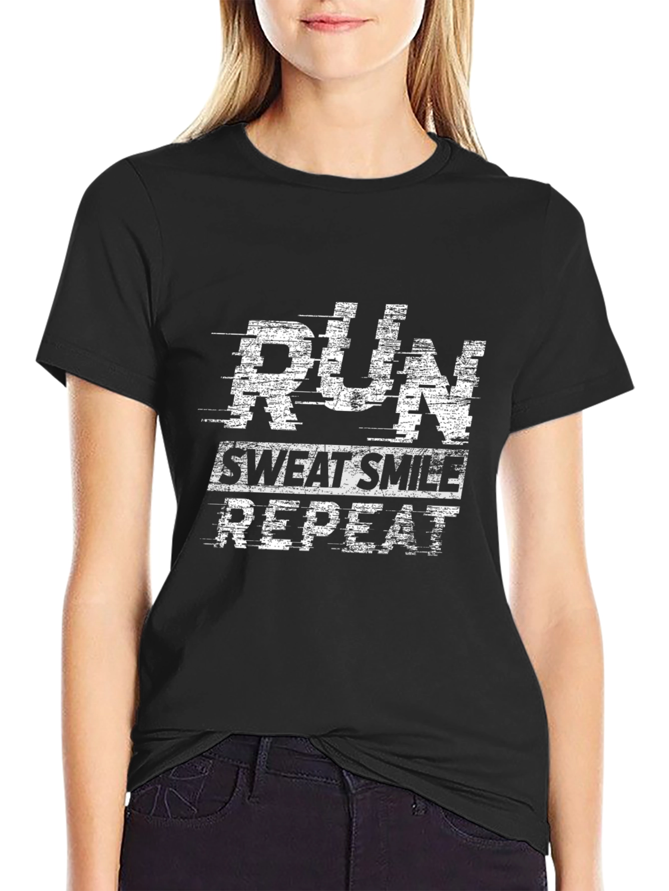 Run Sweat Smile Repeat Black Graphic Tee