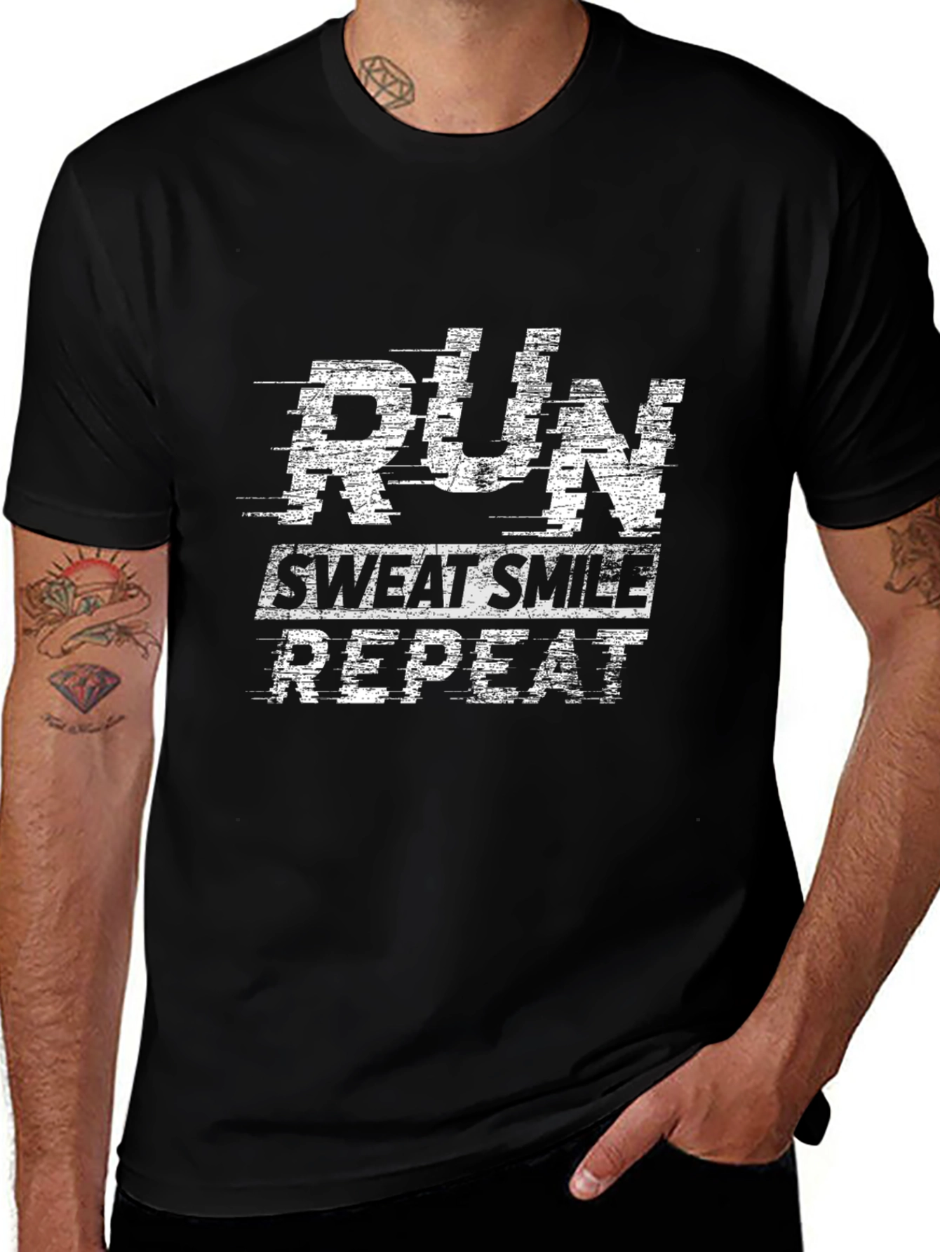 Run Sweat Smile Repeat Black Graphic Tee