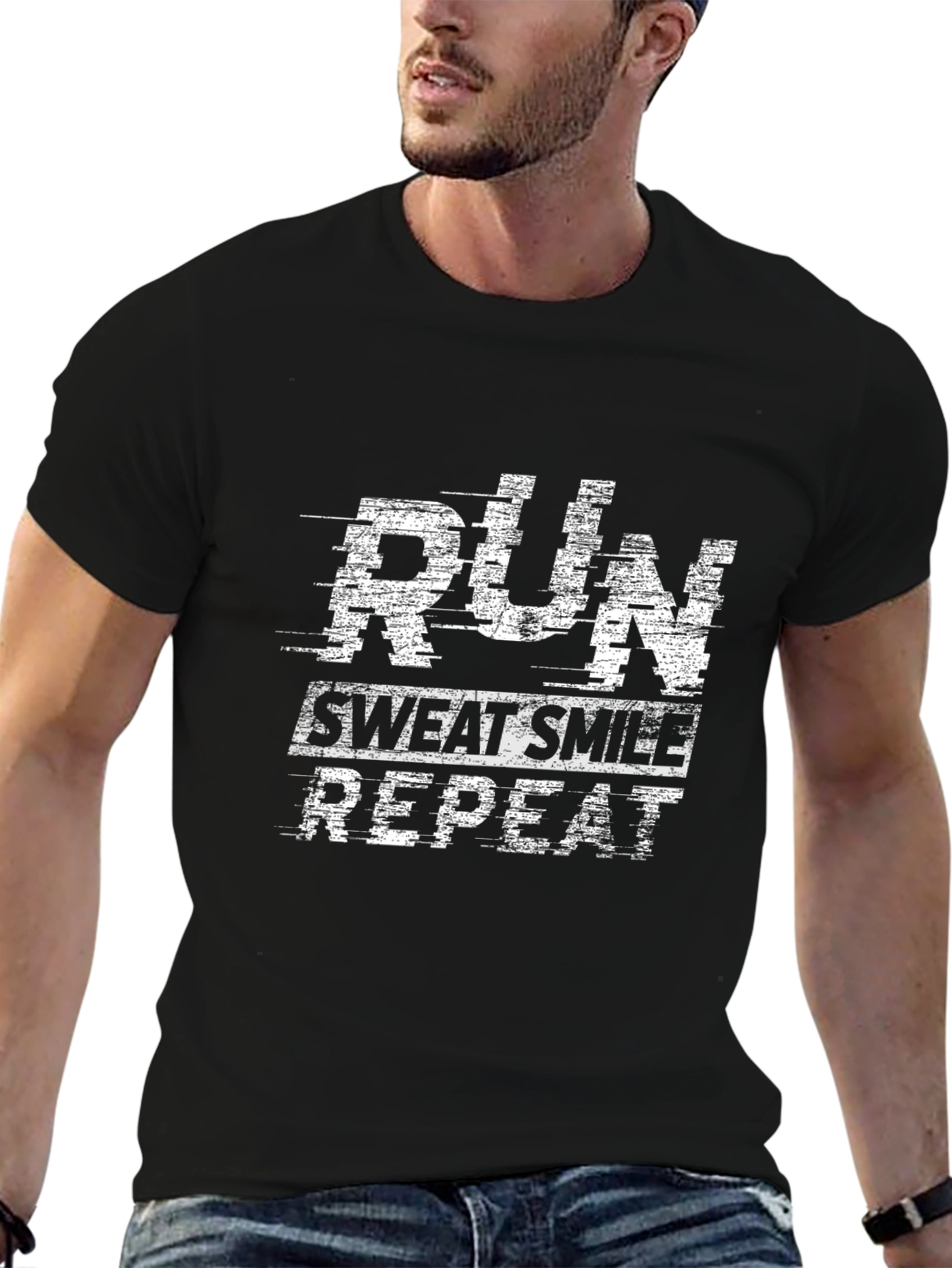 Run Sweat Smile Repeat Black Graphic Tee