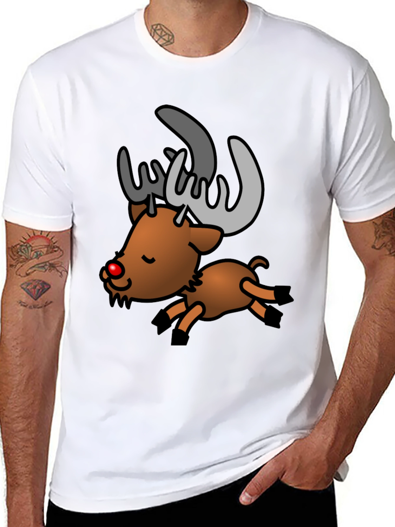 Festive Reindeer Graphic Tee - Black