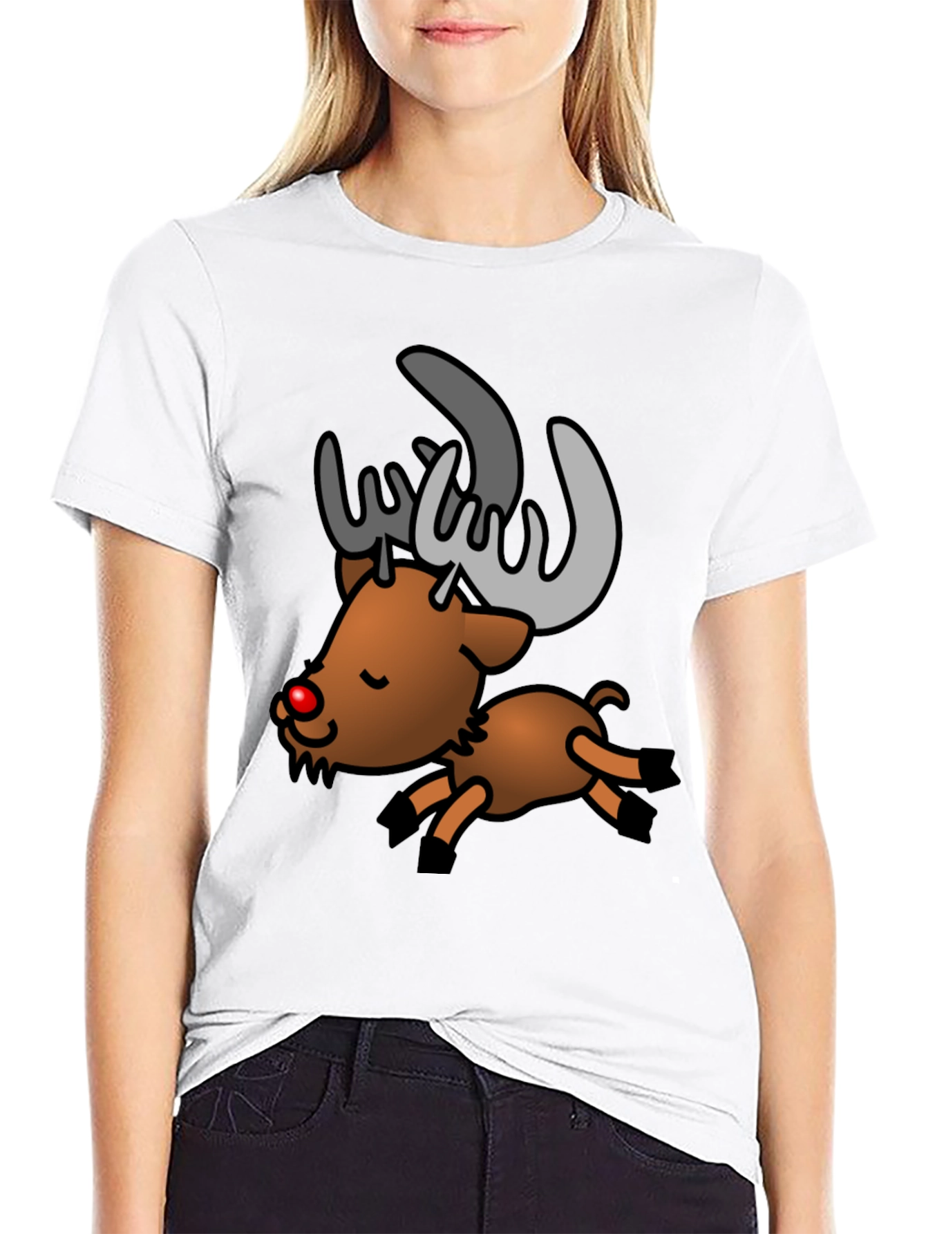 Festive Reindeer Graphic Tee - Black