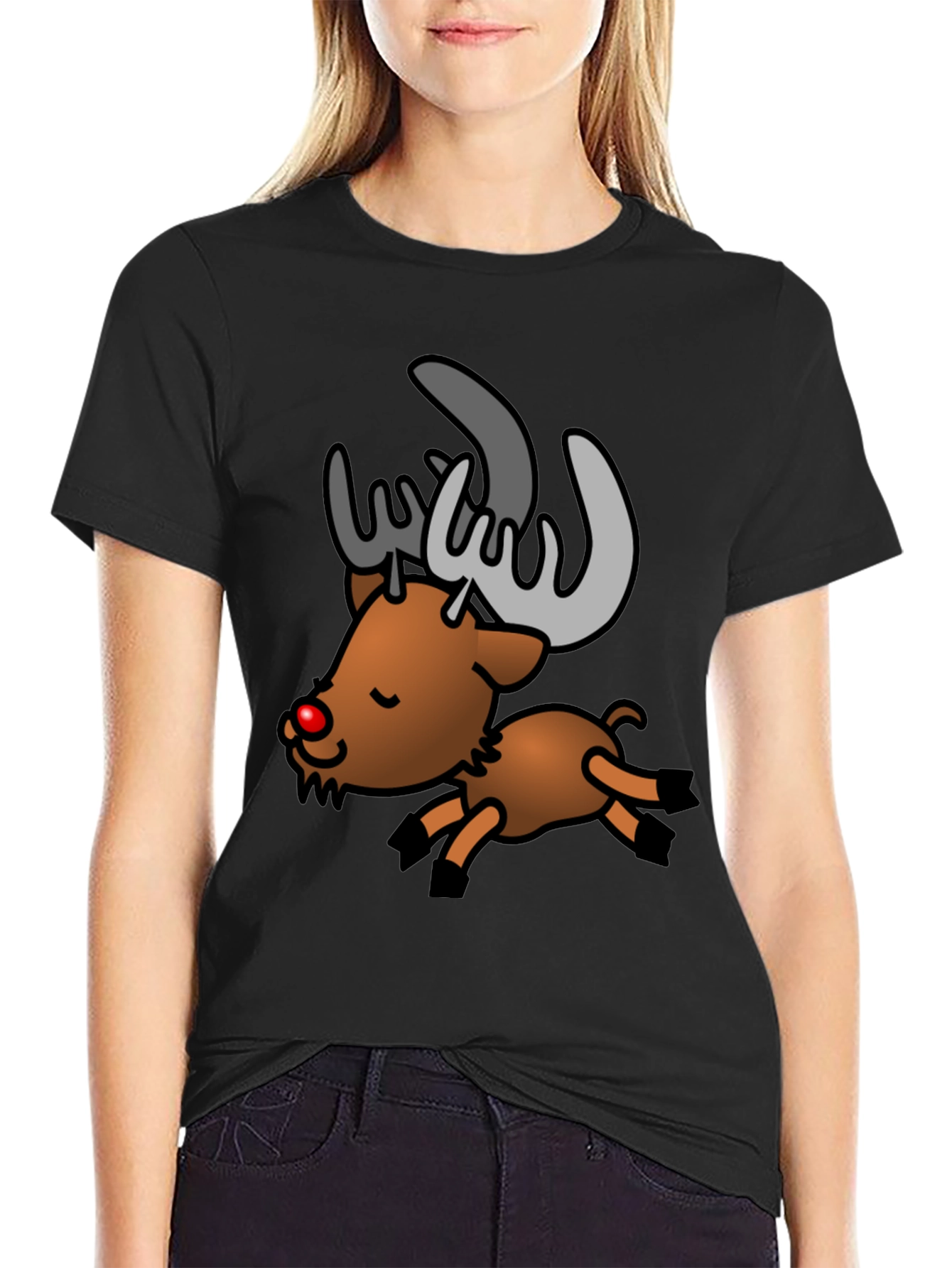 Festive Reindeer Graphic Tee - Black