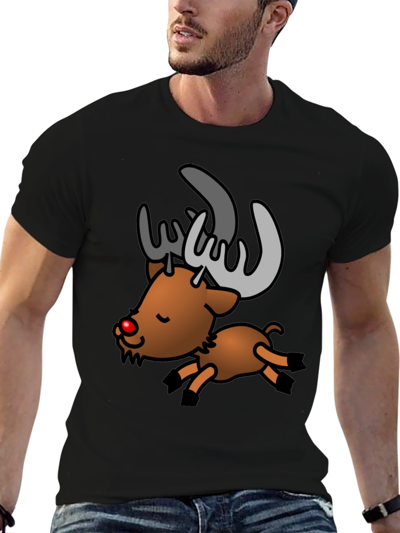 Festive Reindeer Graphic Tee - Black
