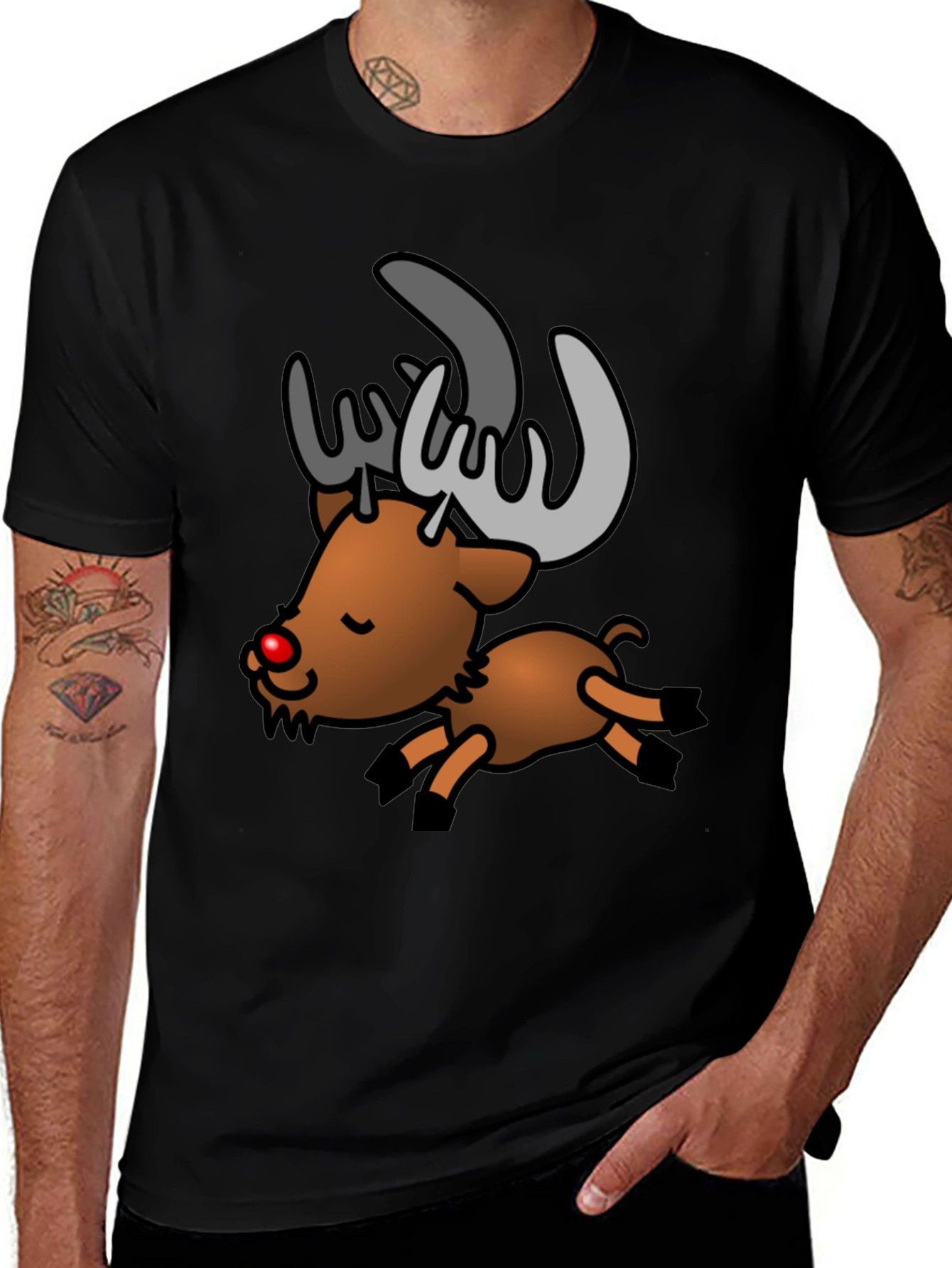 Festive Reindeer Graphic Tee - Black