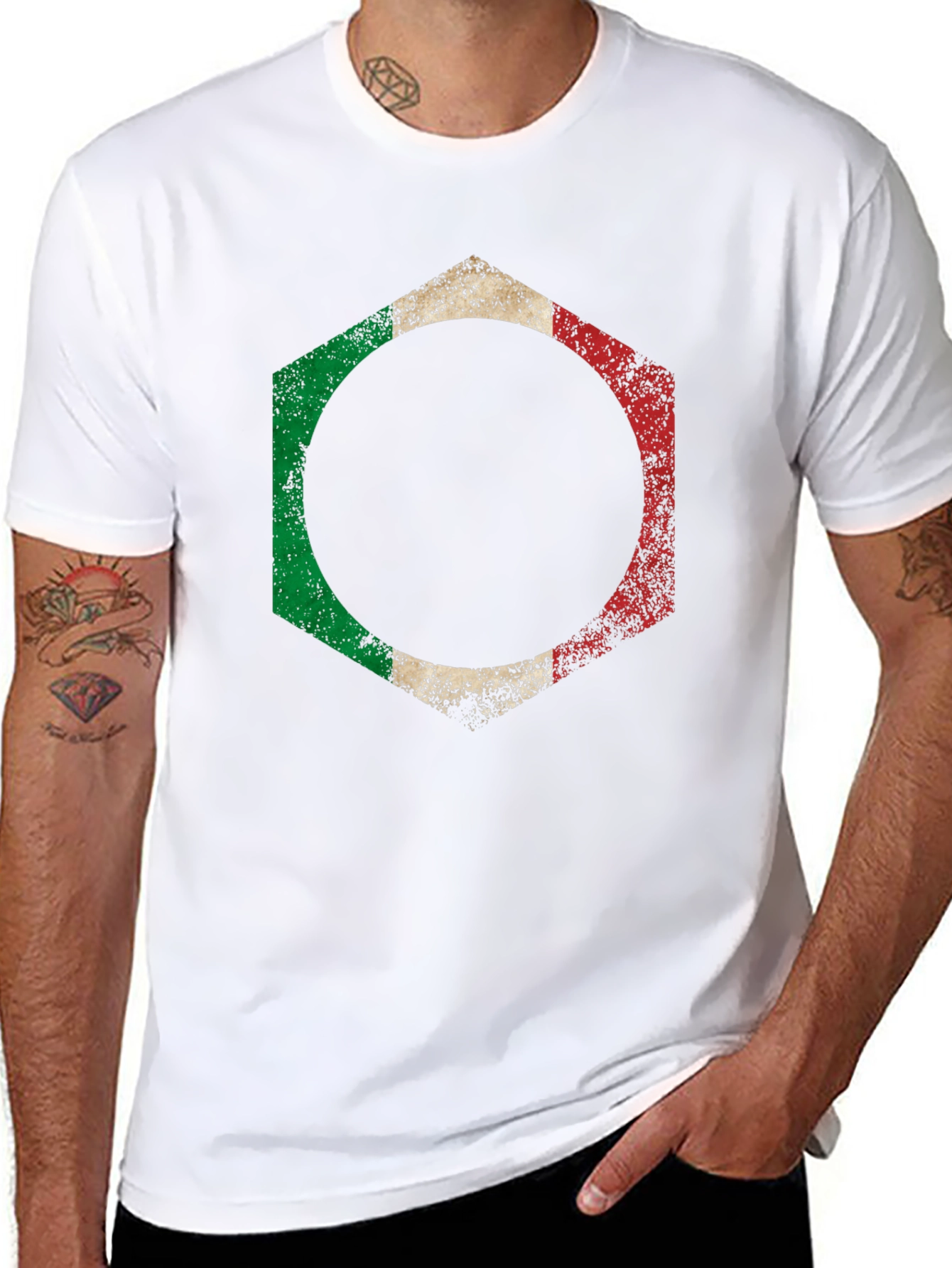 Italian Flag Hexagon Graphic T-Shirt