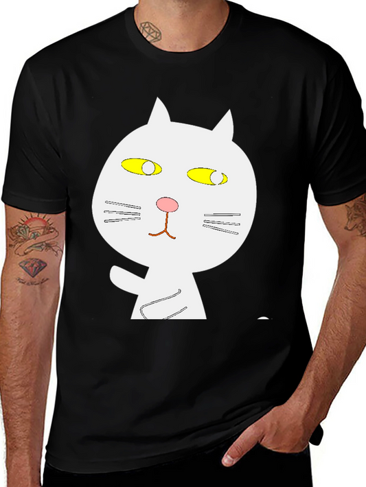 Black T-Shirt with Whimsical Cat Graphic