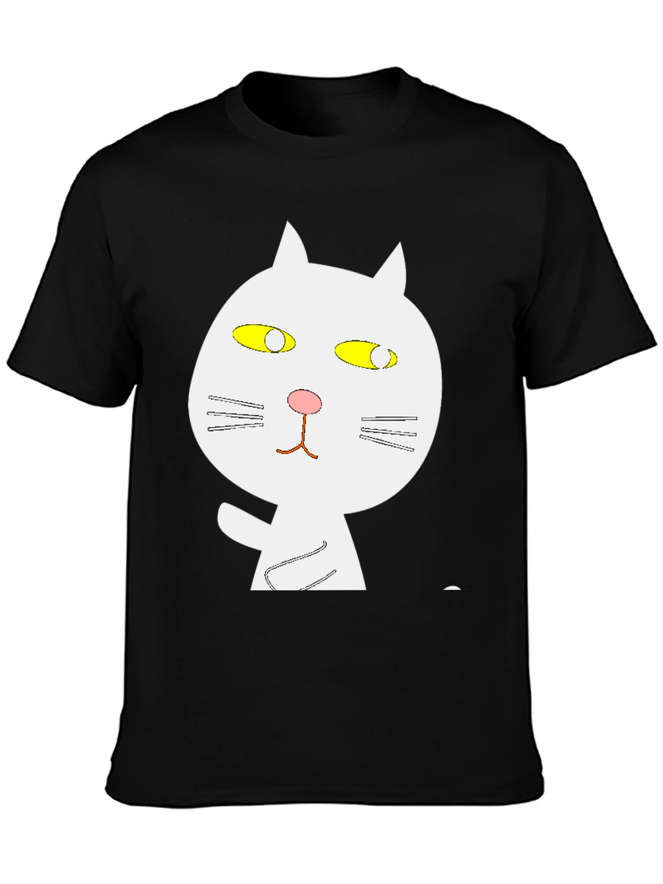 Black T-Shirt with Whimsical Cat Graphic
