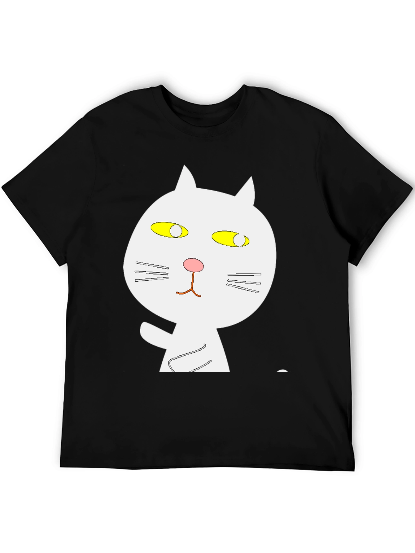 Black T-Shirt with Whimsical Cat Graphic