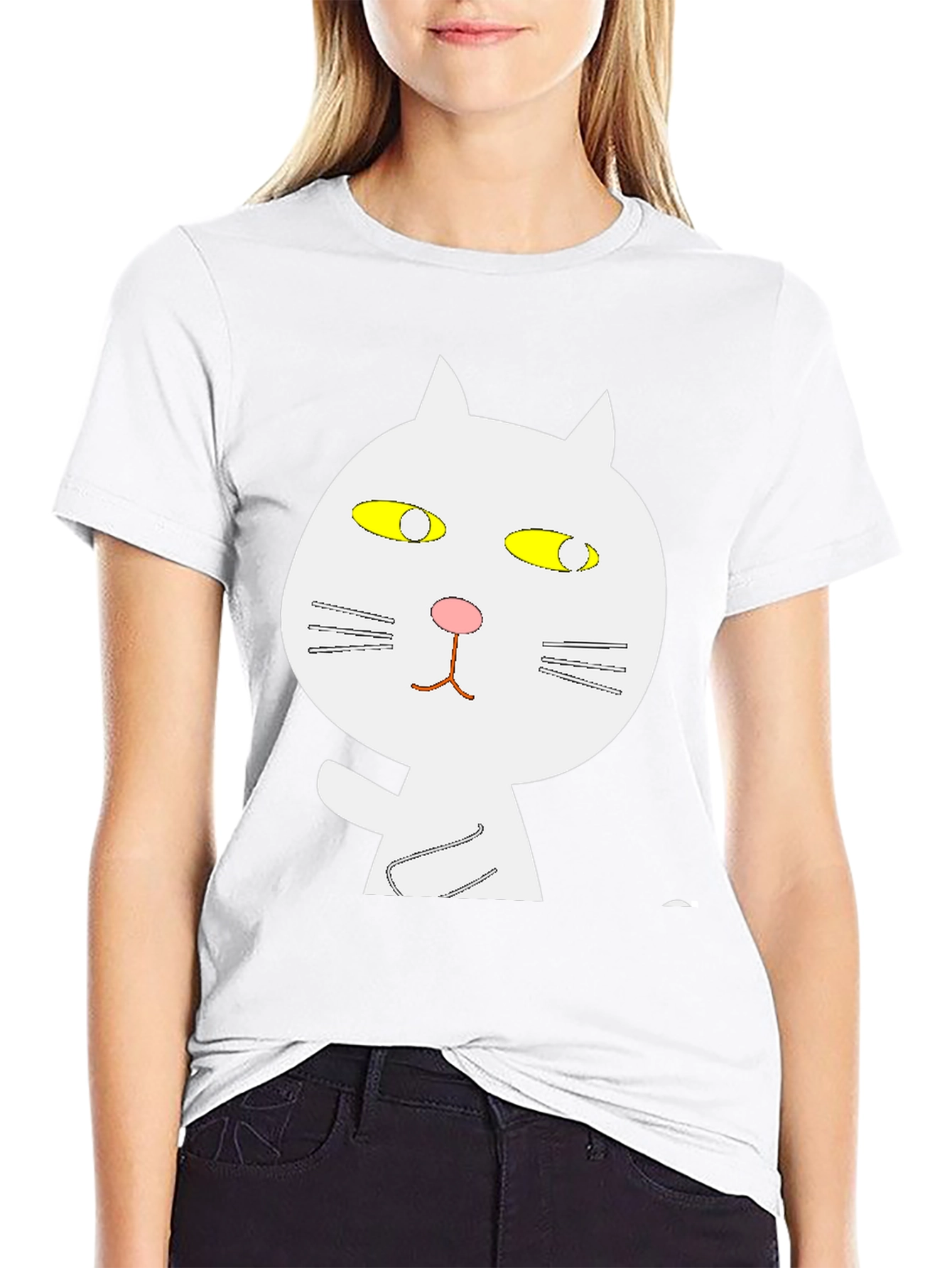 Black T-Shirt with Whimsical Cat Graphic