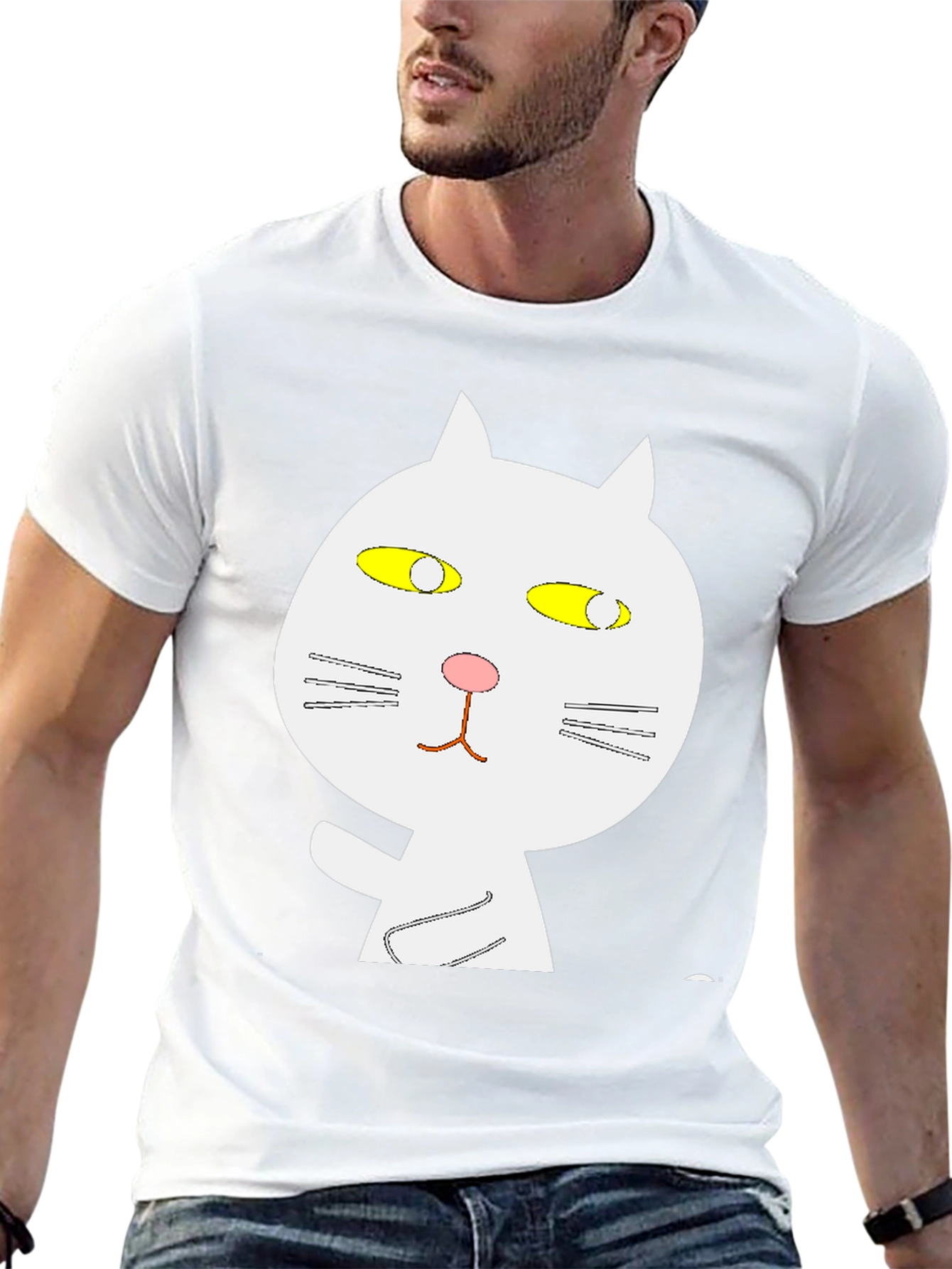 Black T-Shirt with Whimsical Cat Graphic