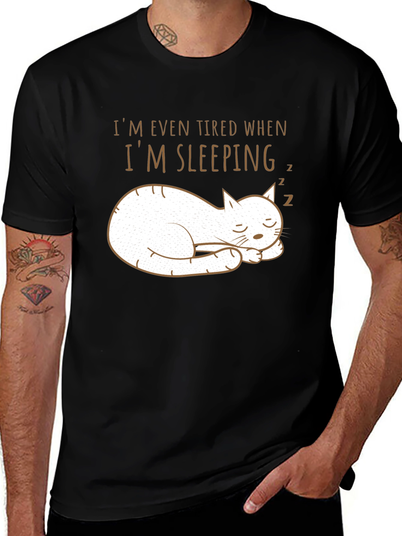 Funny Sleeping Cat T-Shirt - Even Tired When Sleeping!