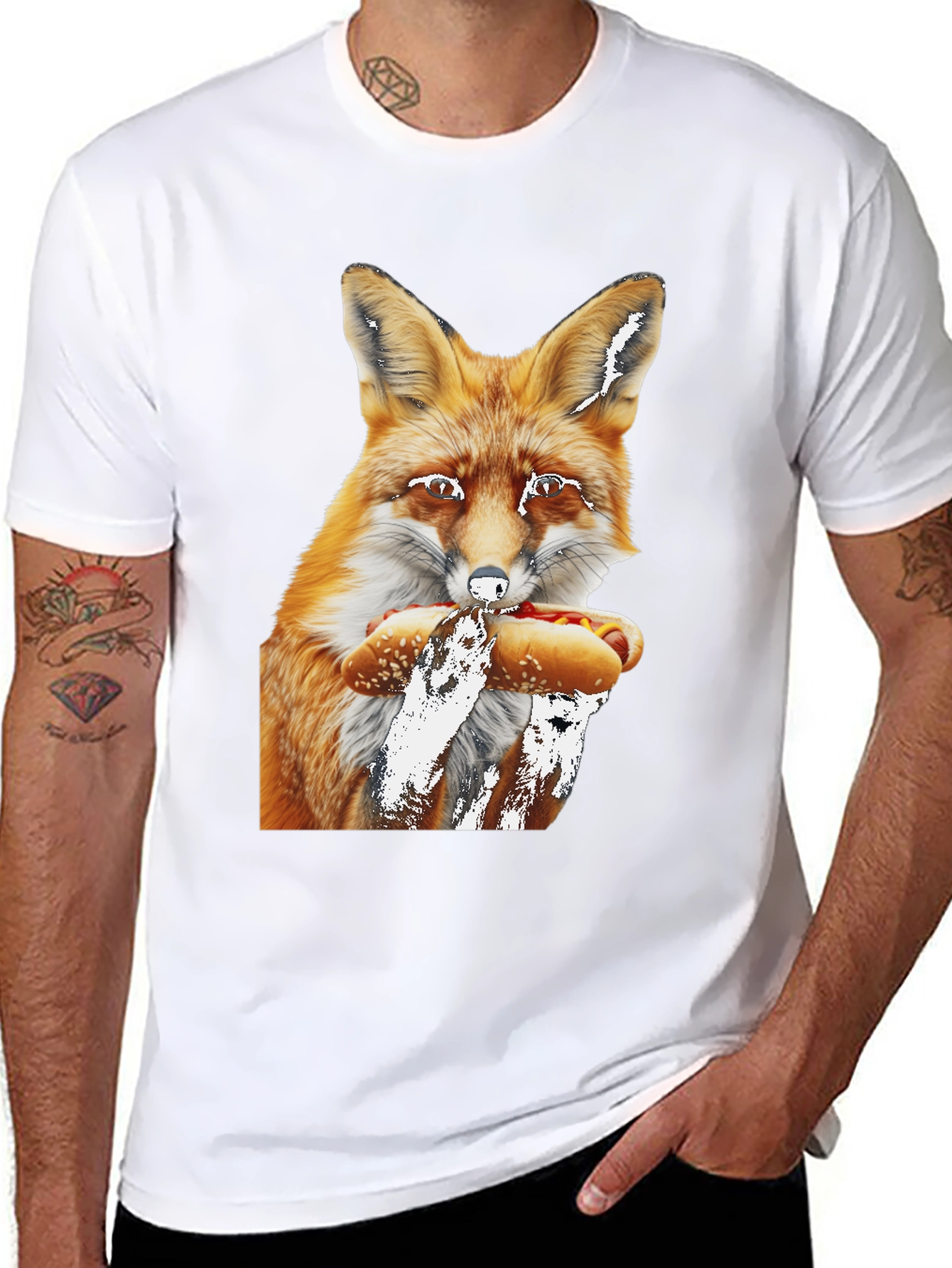 Fox Eating Hotdog Graphic Tee