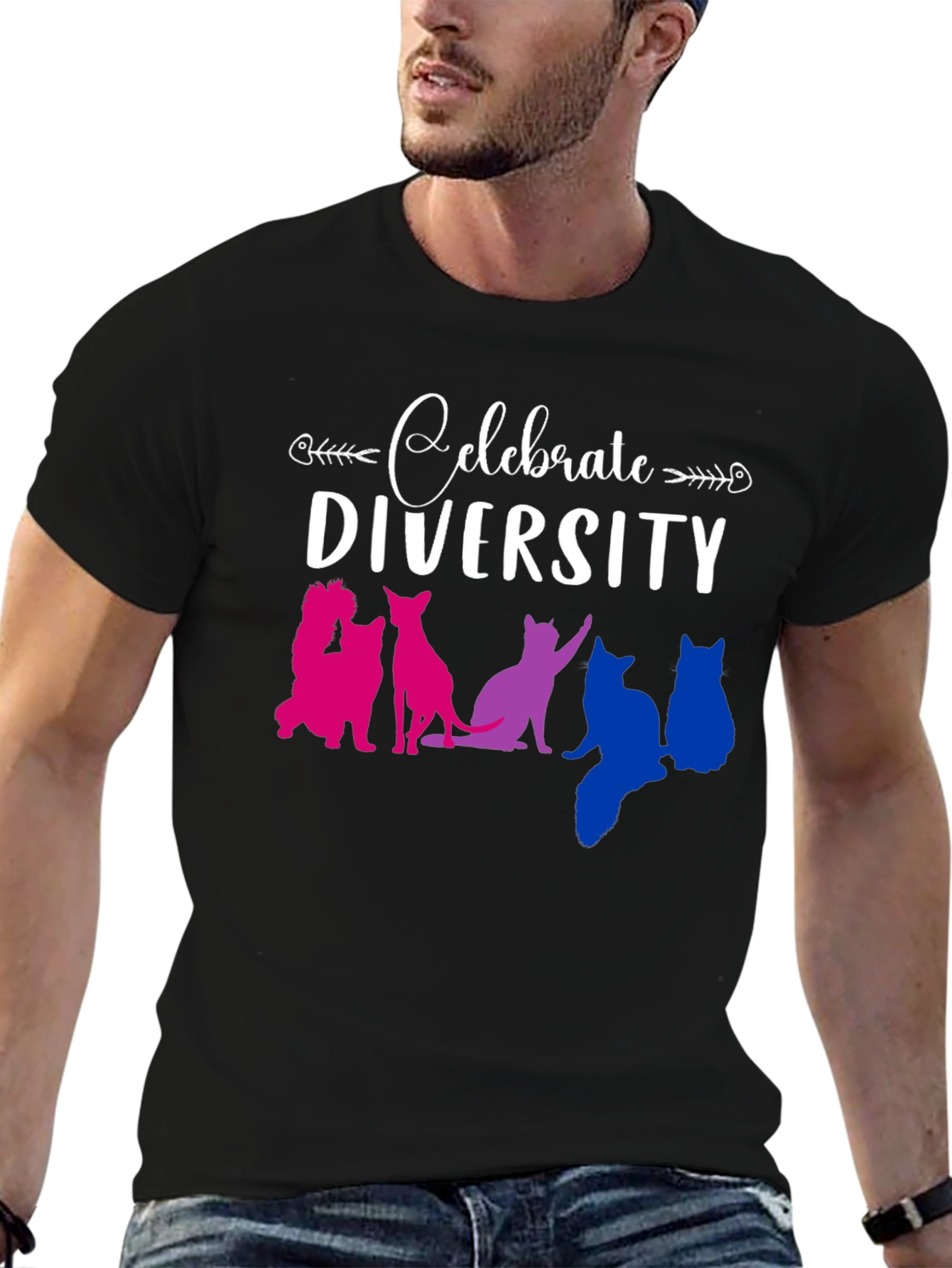 Celebrate Diversity Cat Graphic T-Shirt