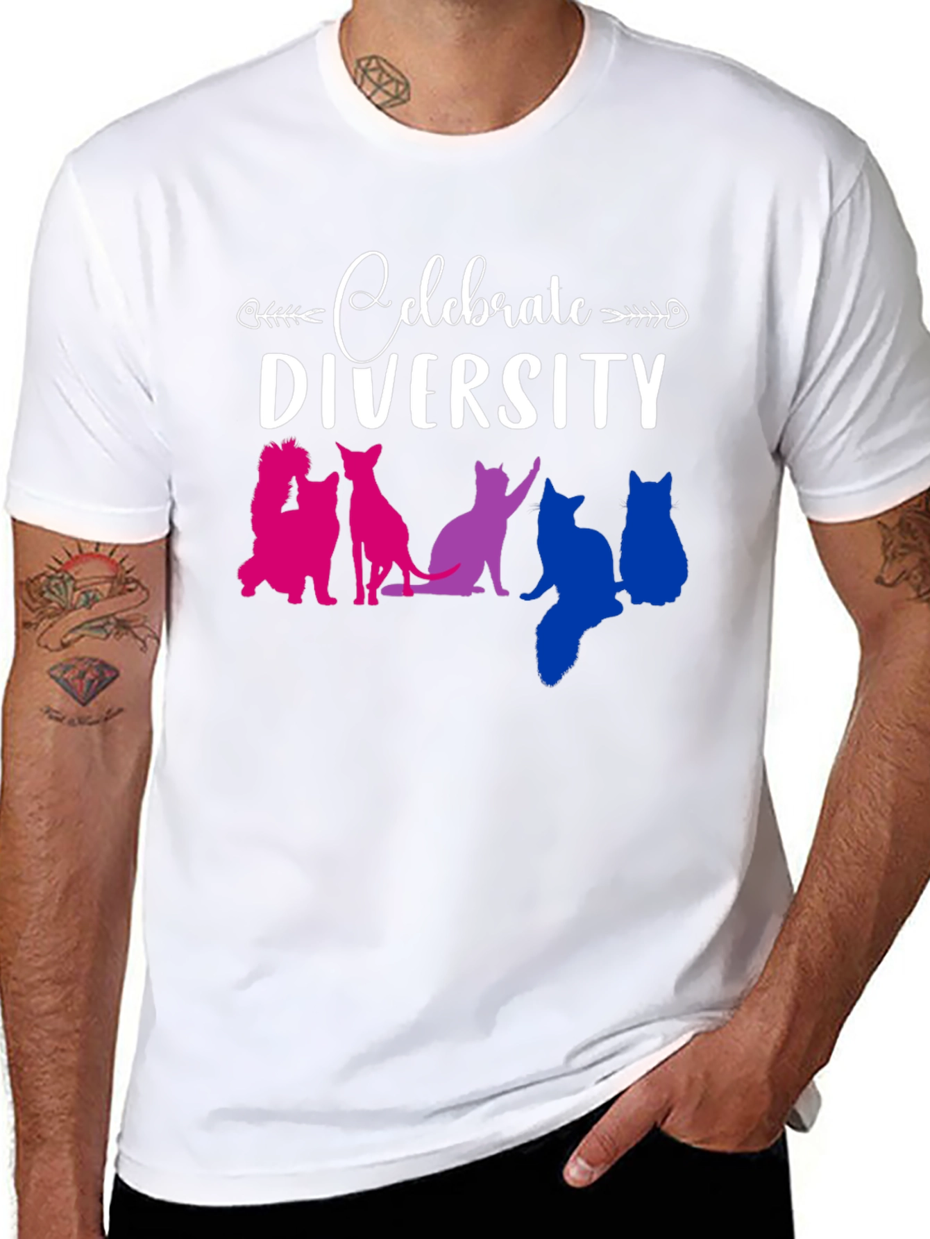 Celebrate Diversity Cat Graphic T-Shirt