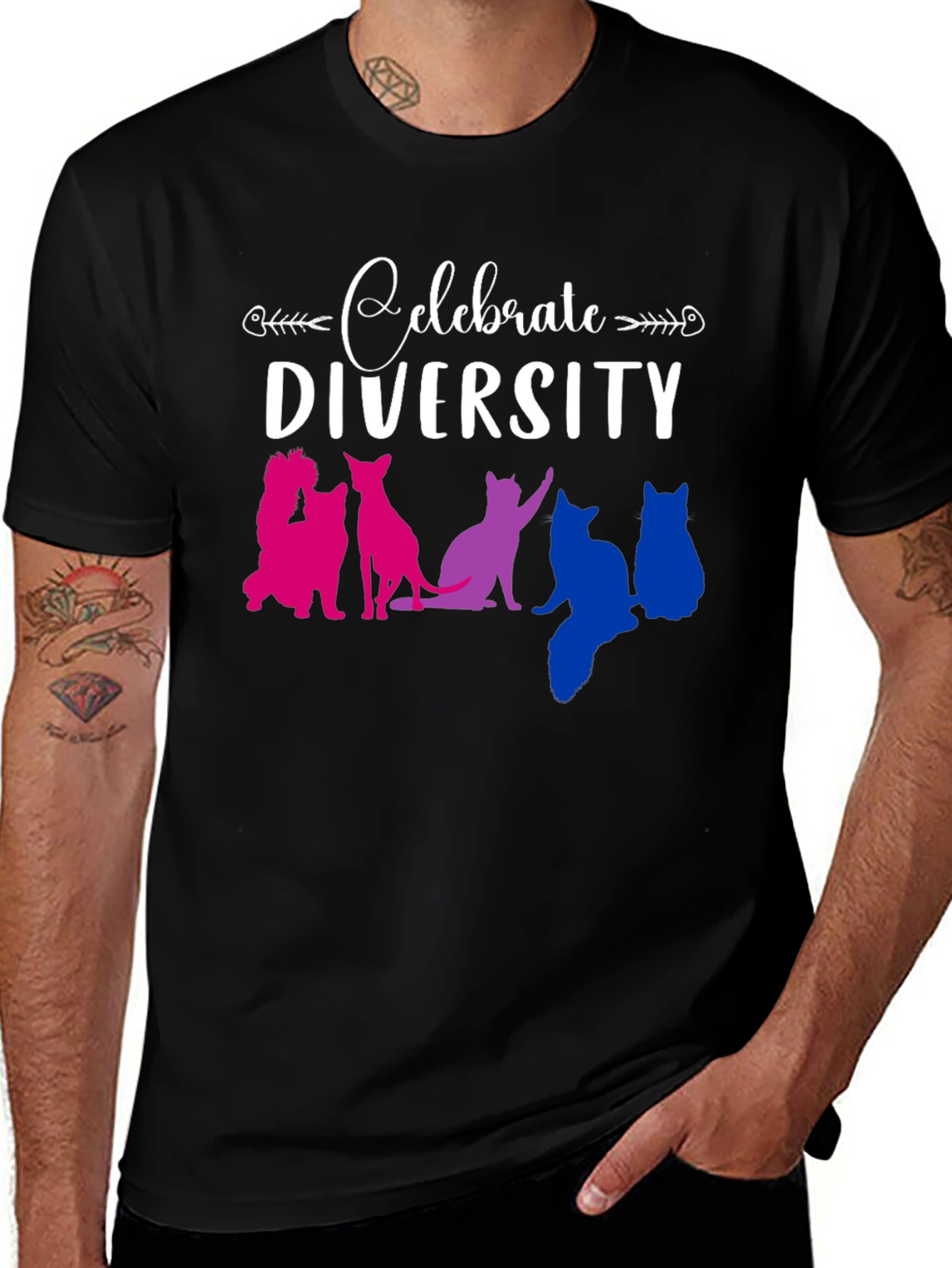 Celebrate Diversity Cat Graphic T-Shirt