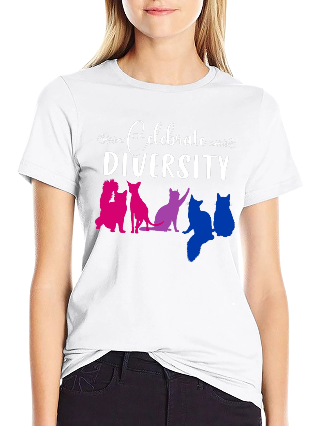 Celebrate Diversity Cat Graphic T-Shirt