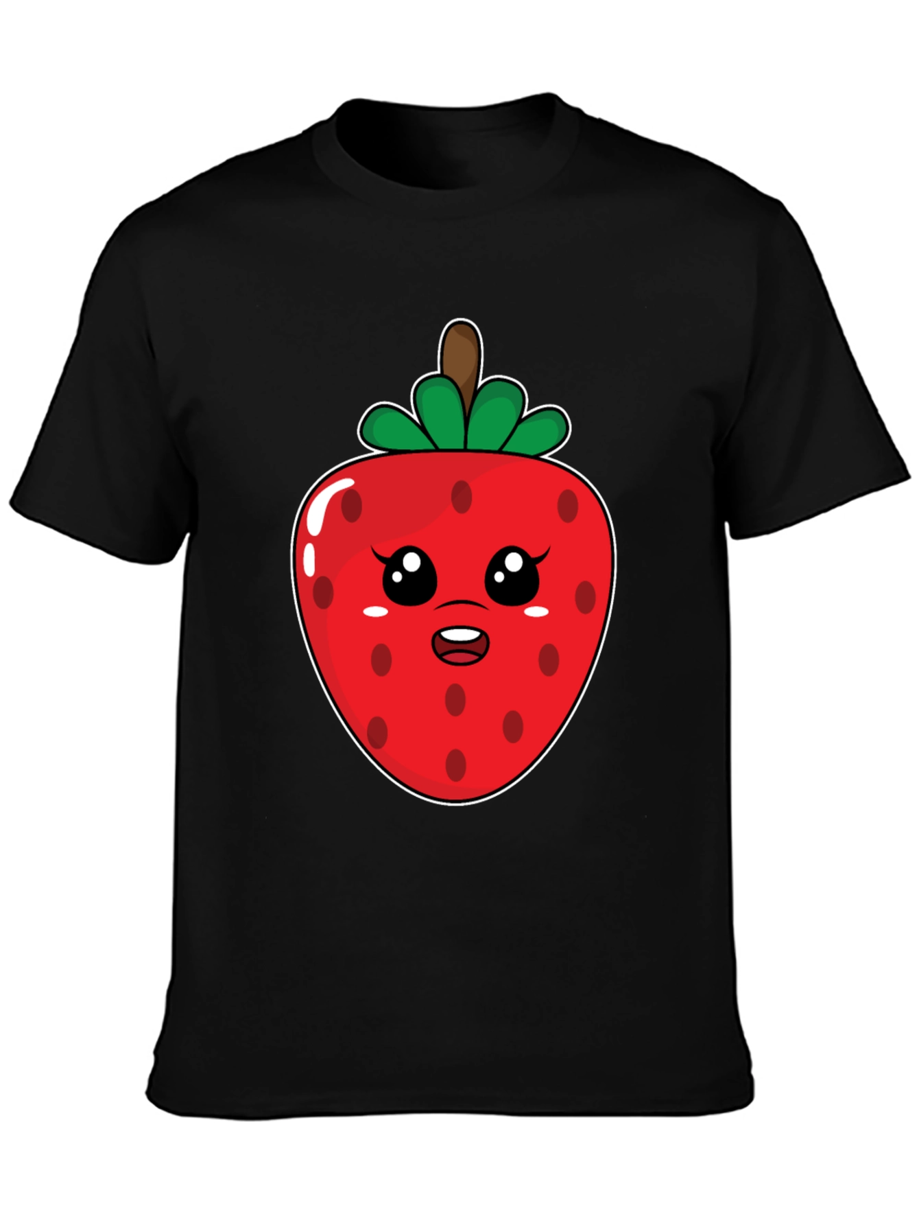 Kawaii Strawberry Graphic Tee - Black