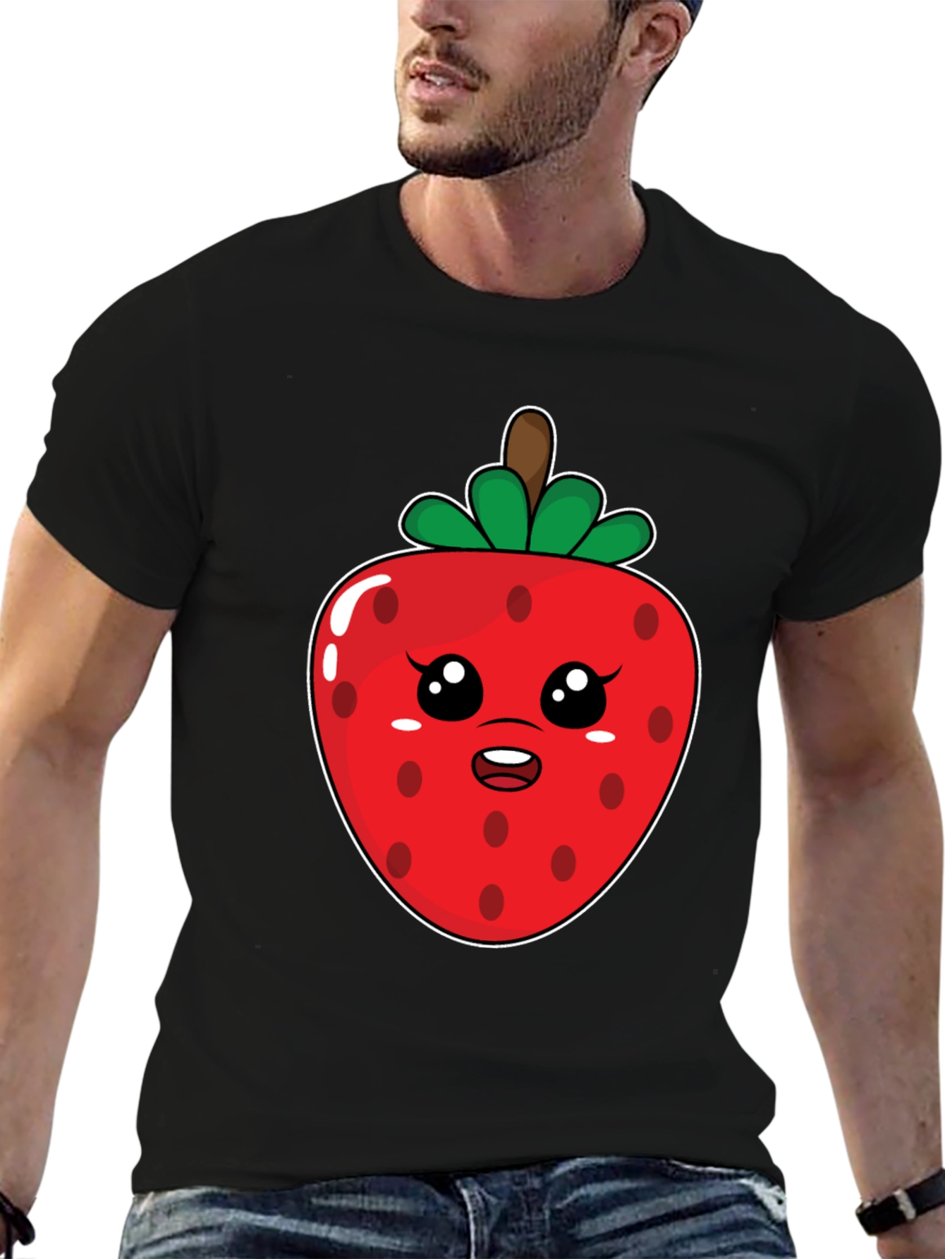 Kawaii Strawberry Graphic Tee - Black