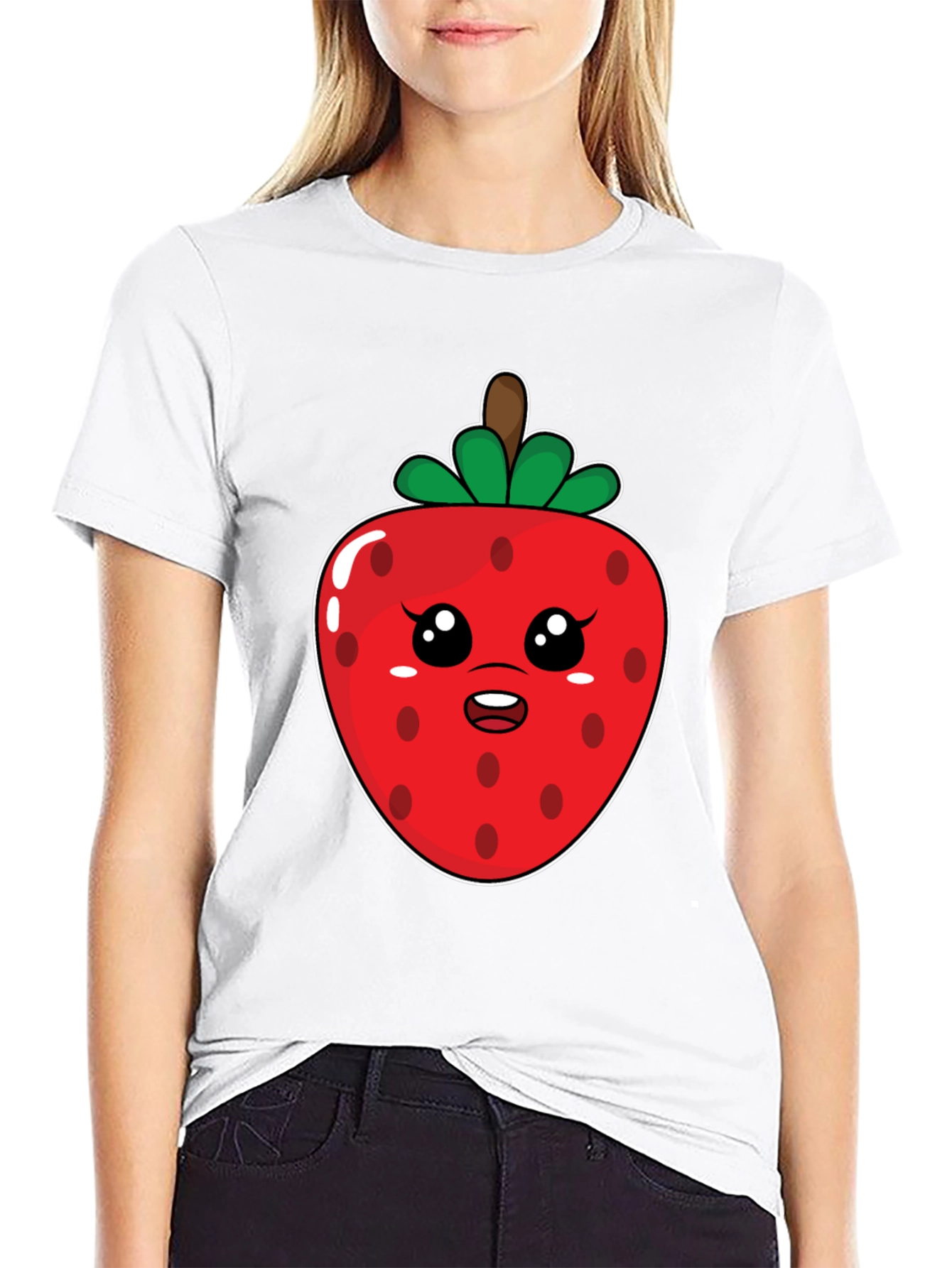 Kawaii Strawberry Graphic Tee - Black