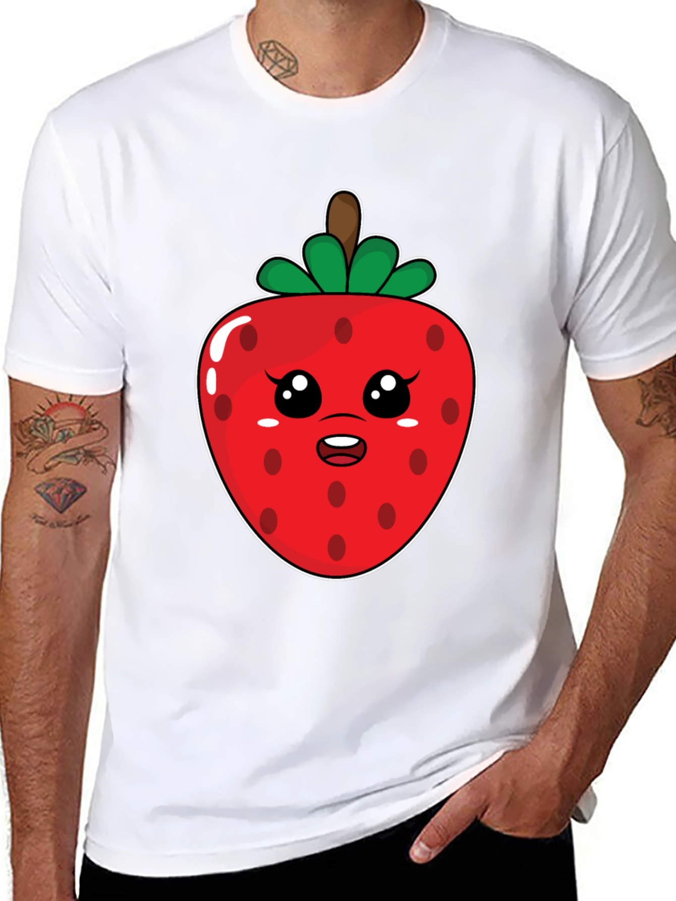 Kawaii Strawberry Graphic Tee - Black