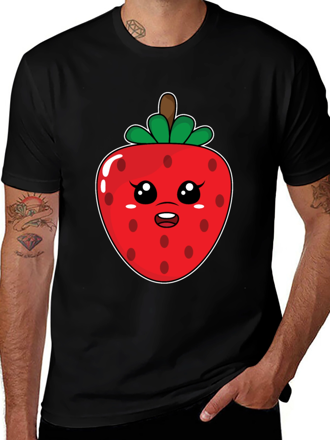 Kawaii Strawberry Graphic Tee - Black