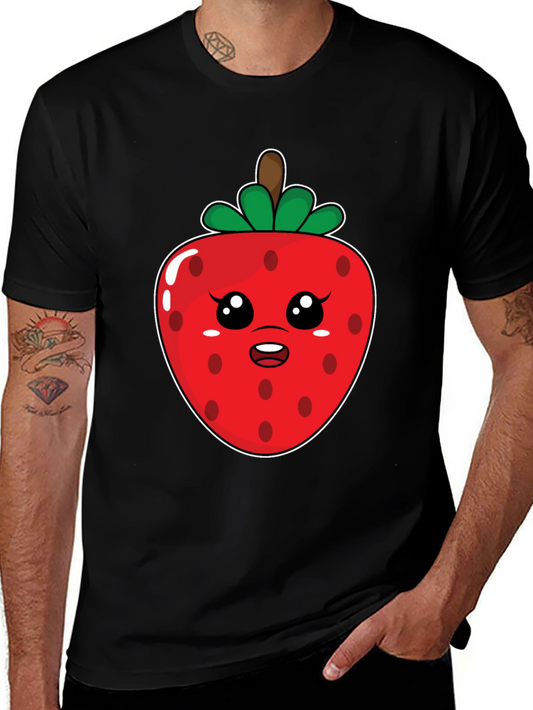 Kawaii Strawberry Graphic Tee - Black