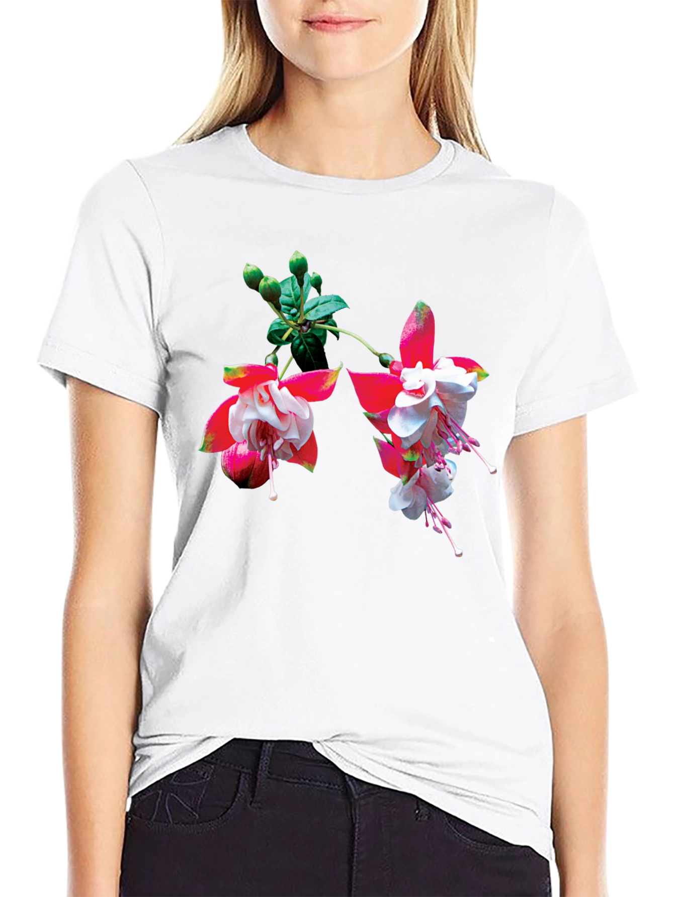 Floral Print Black T-Shirt - Casual Wear