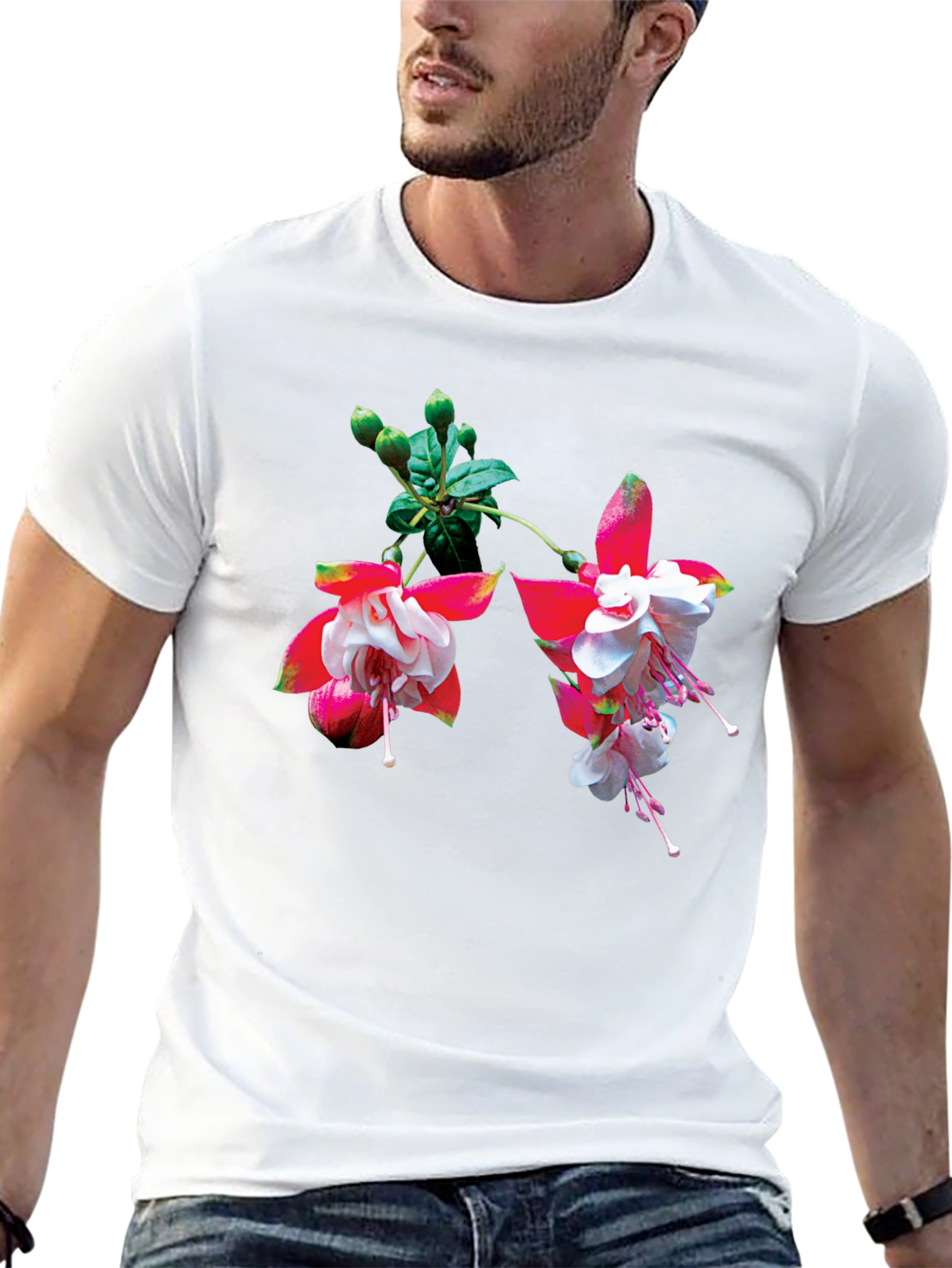Floral Print Black T-Shirt - Casual Wear