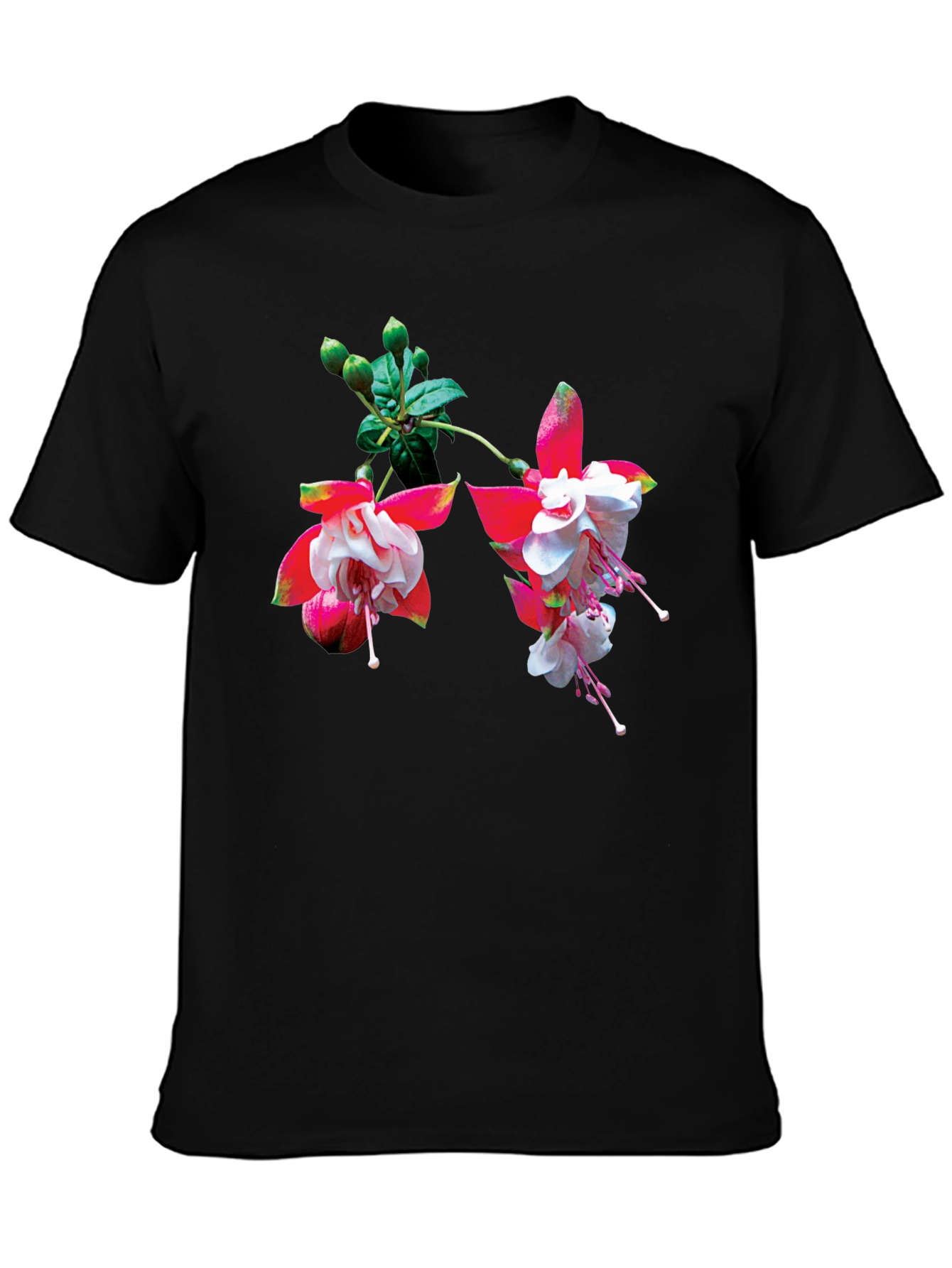 Floral Print Black T-Shirt - Casual Wear