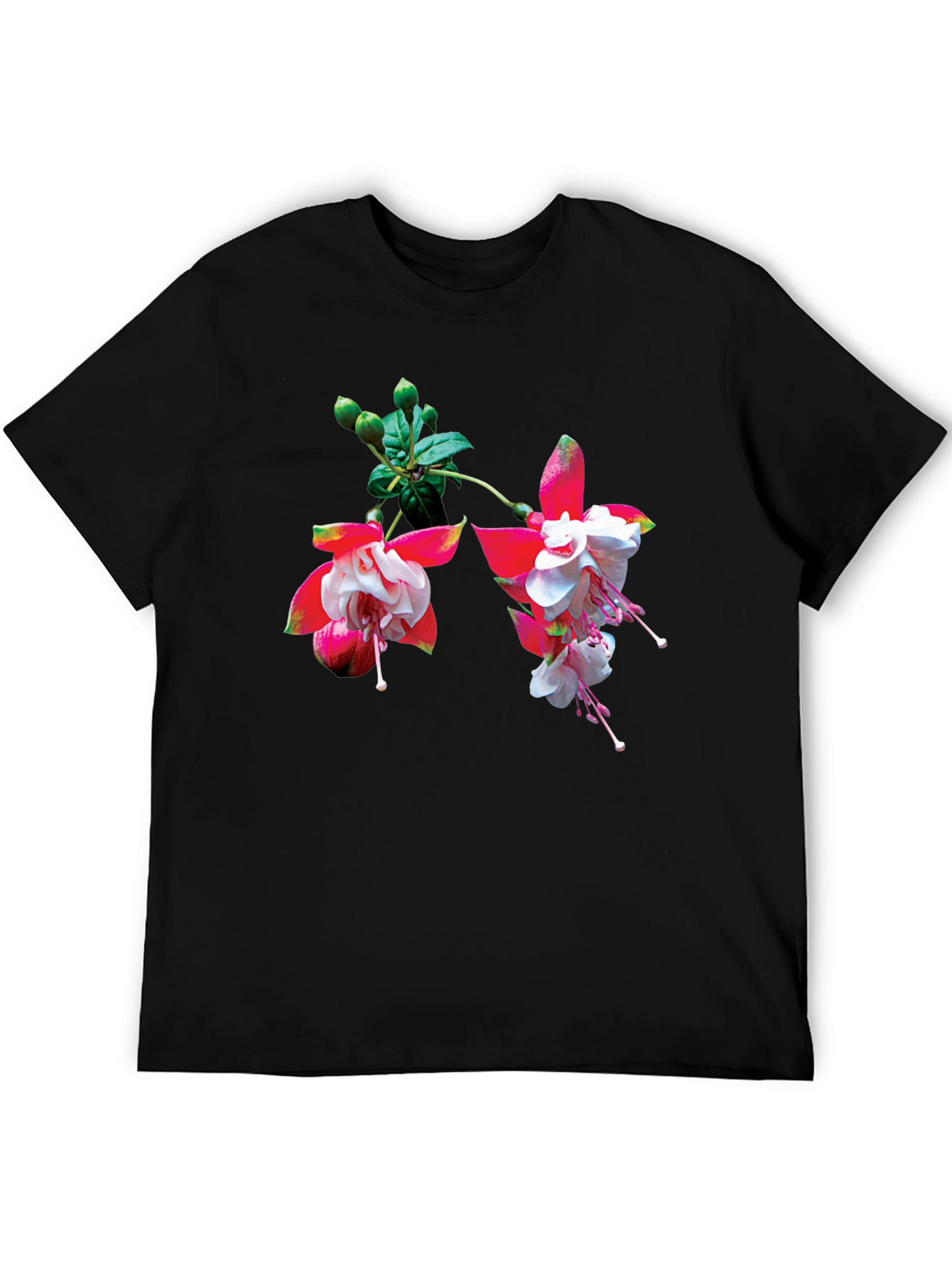 Floral Print Black T-Shirt - Casual Wear