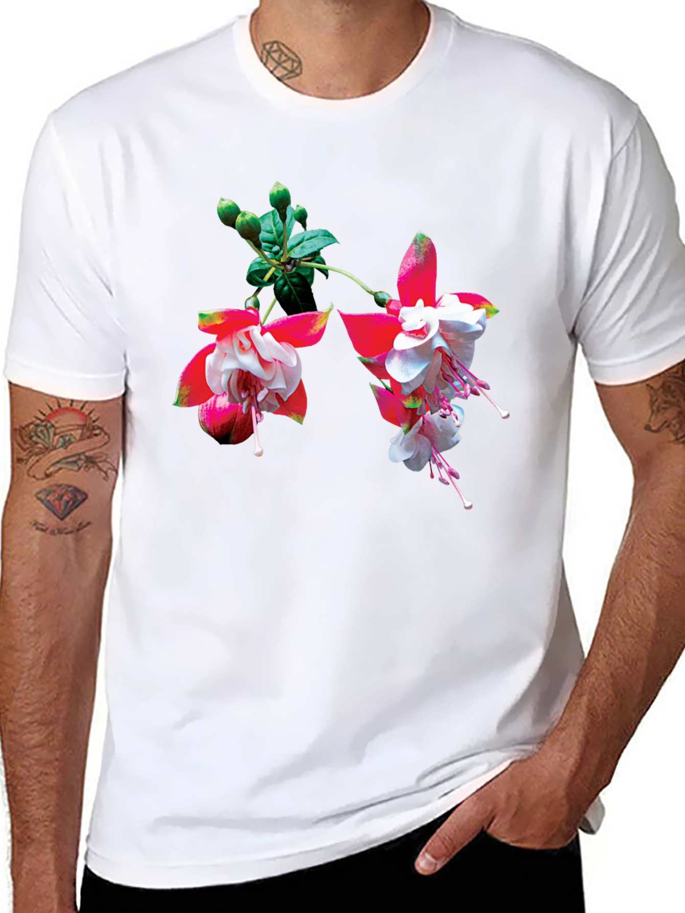Floral Print Black T-Shirt - Casual Wear