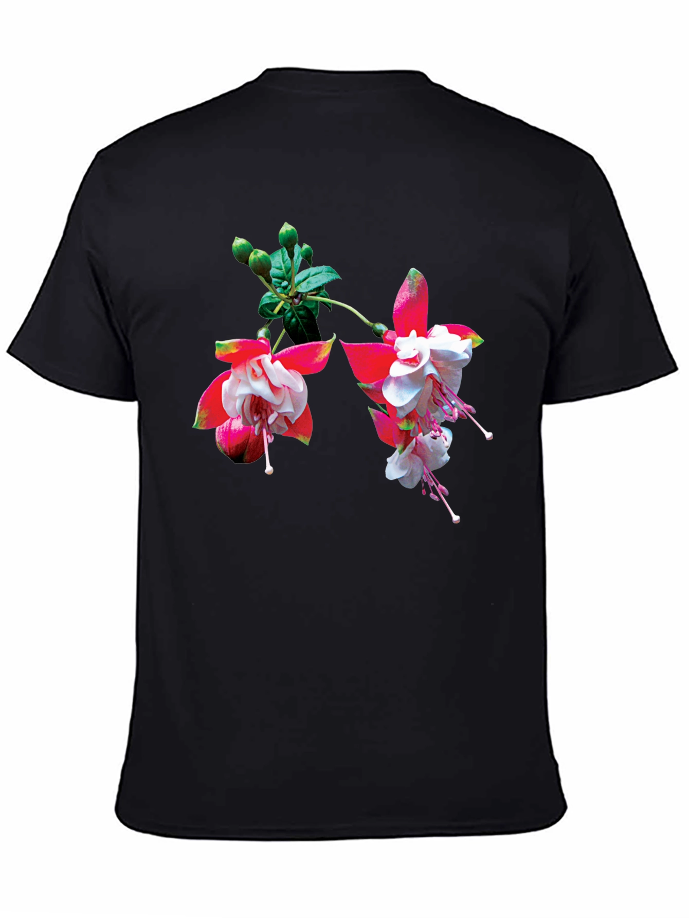 Floral Print Black T-Shirt - Casual Wear