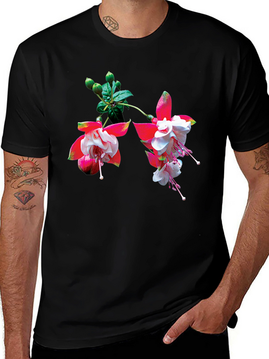 Floral Print Black T-Shirt - Casual Wear