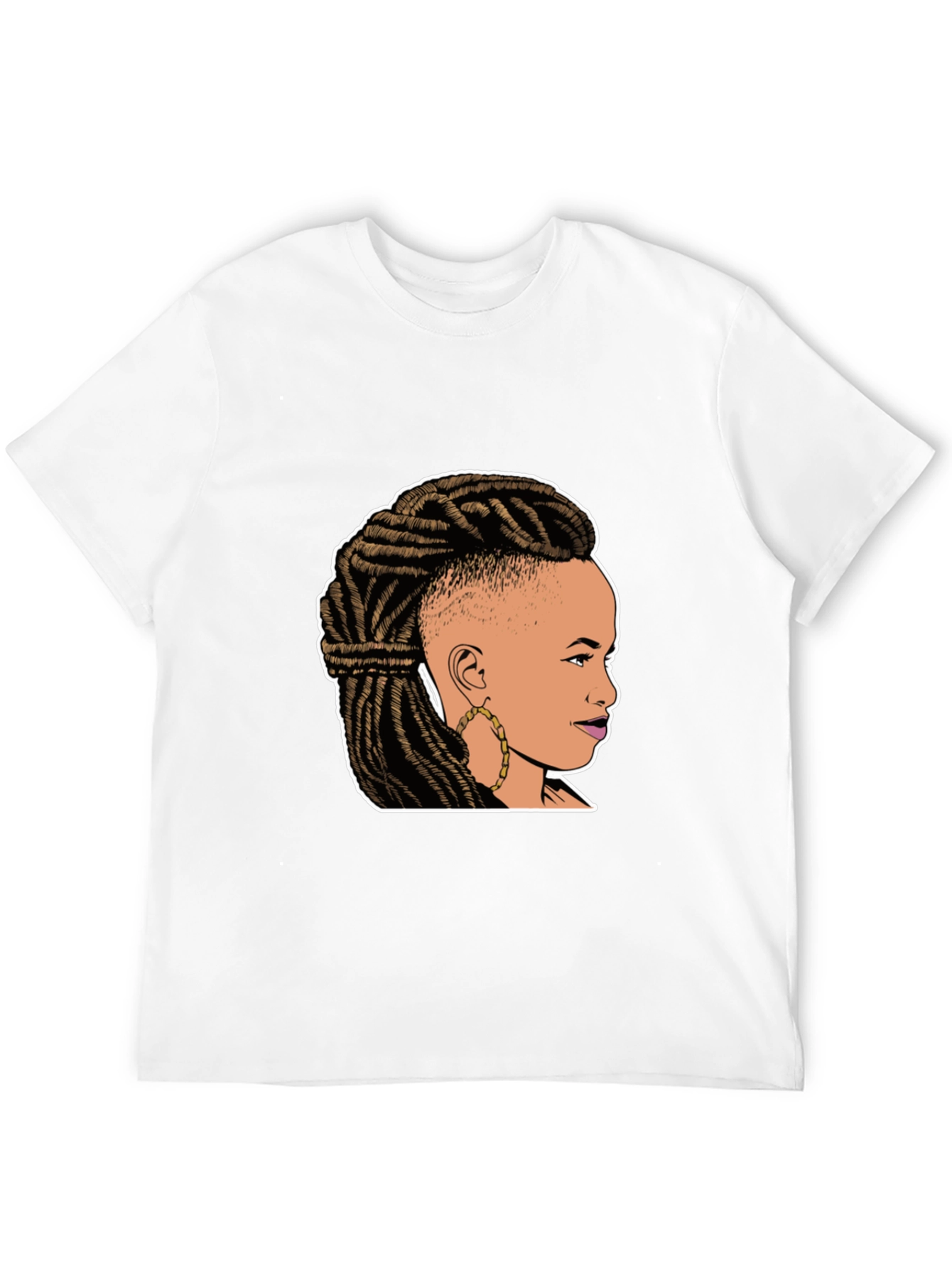 Graphic Tee: Woman with Braids on Black T-Shirt