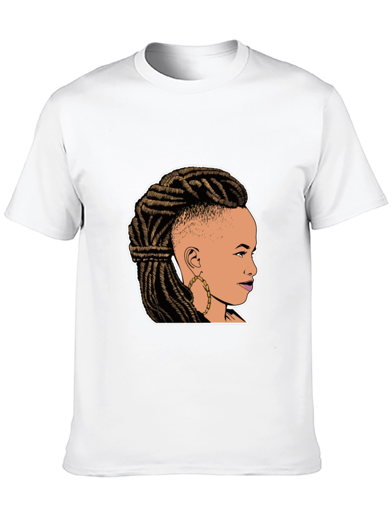 Graphic Tee: Woman with Braids on Black T-Shirt