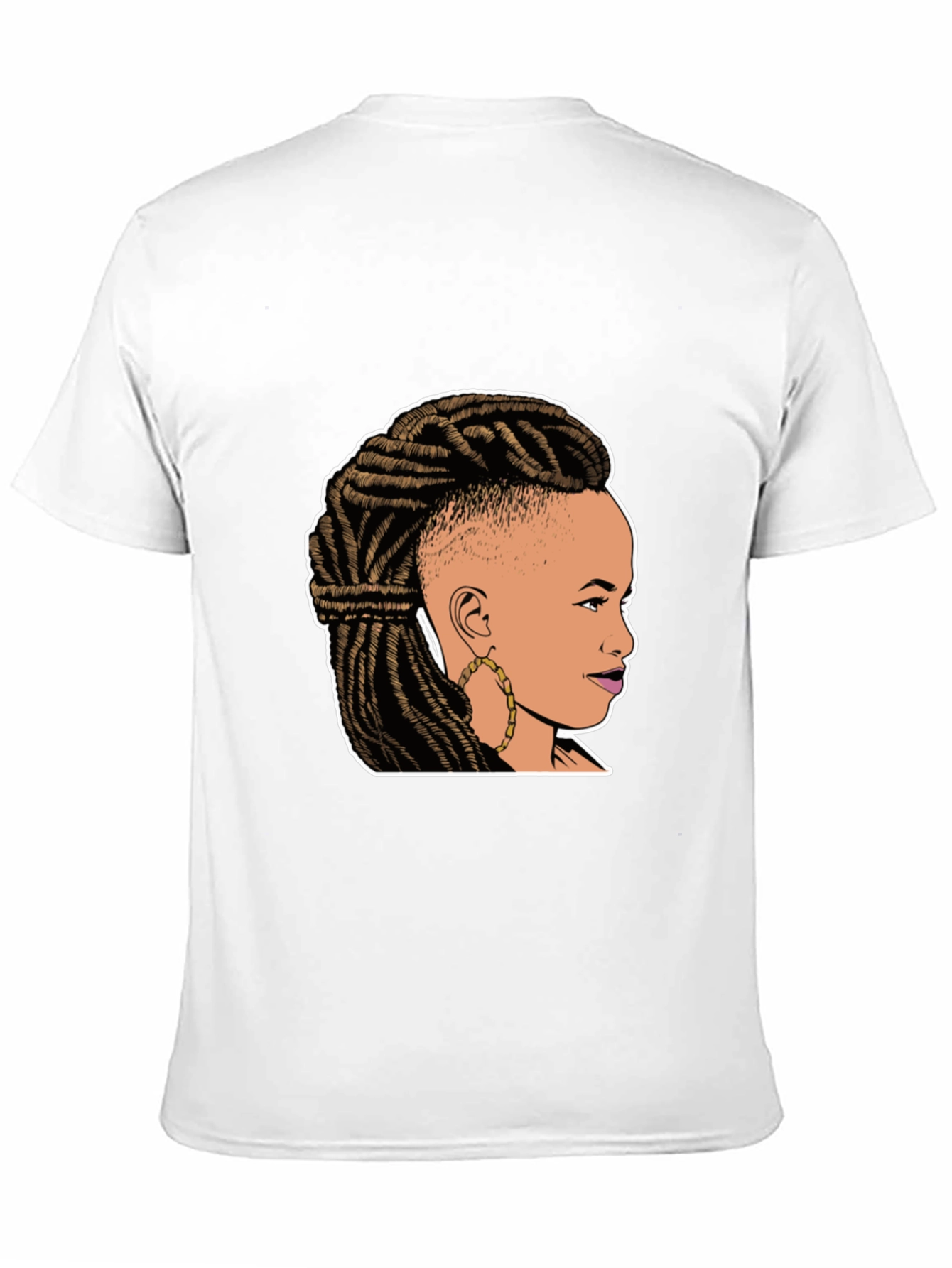 Graphic Tee: Woman with Braids on Black T-Shirt