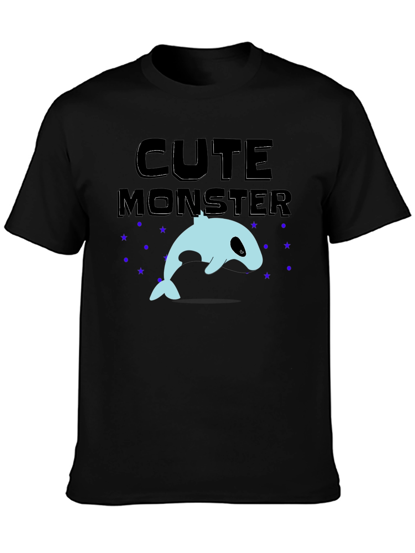 Cute Monster Whale Graphic Tee - Black