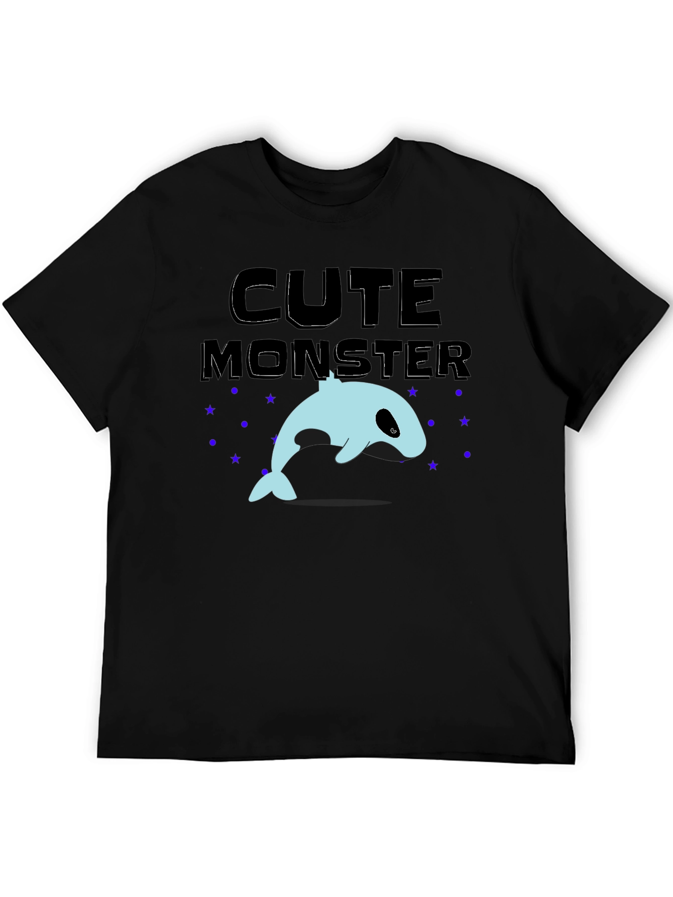 Cute Monster Whale Graphic Tee - Black
