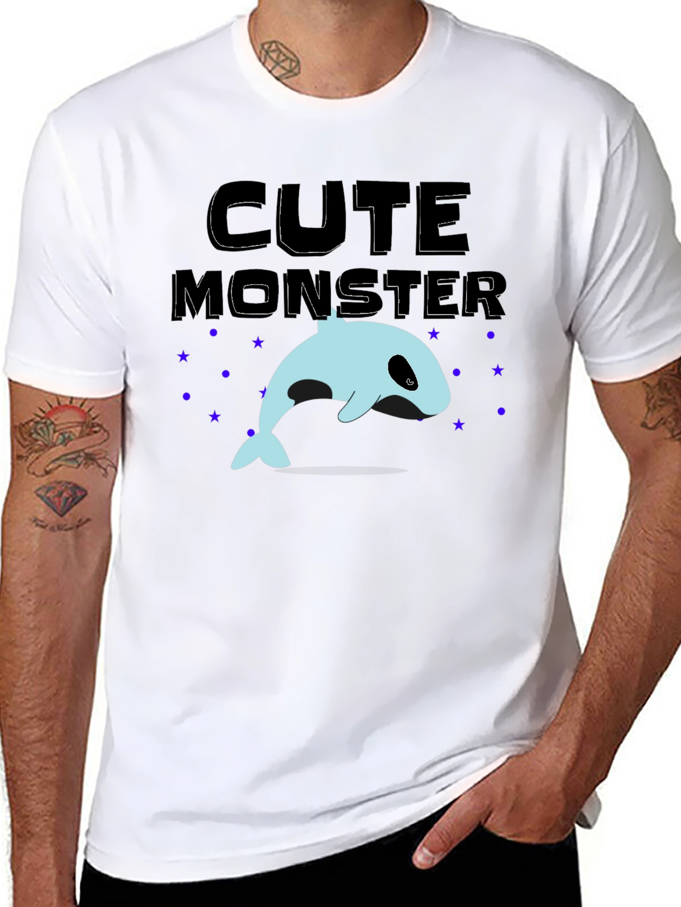 Cute Monster Whale Graphic Tee - Black