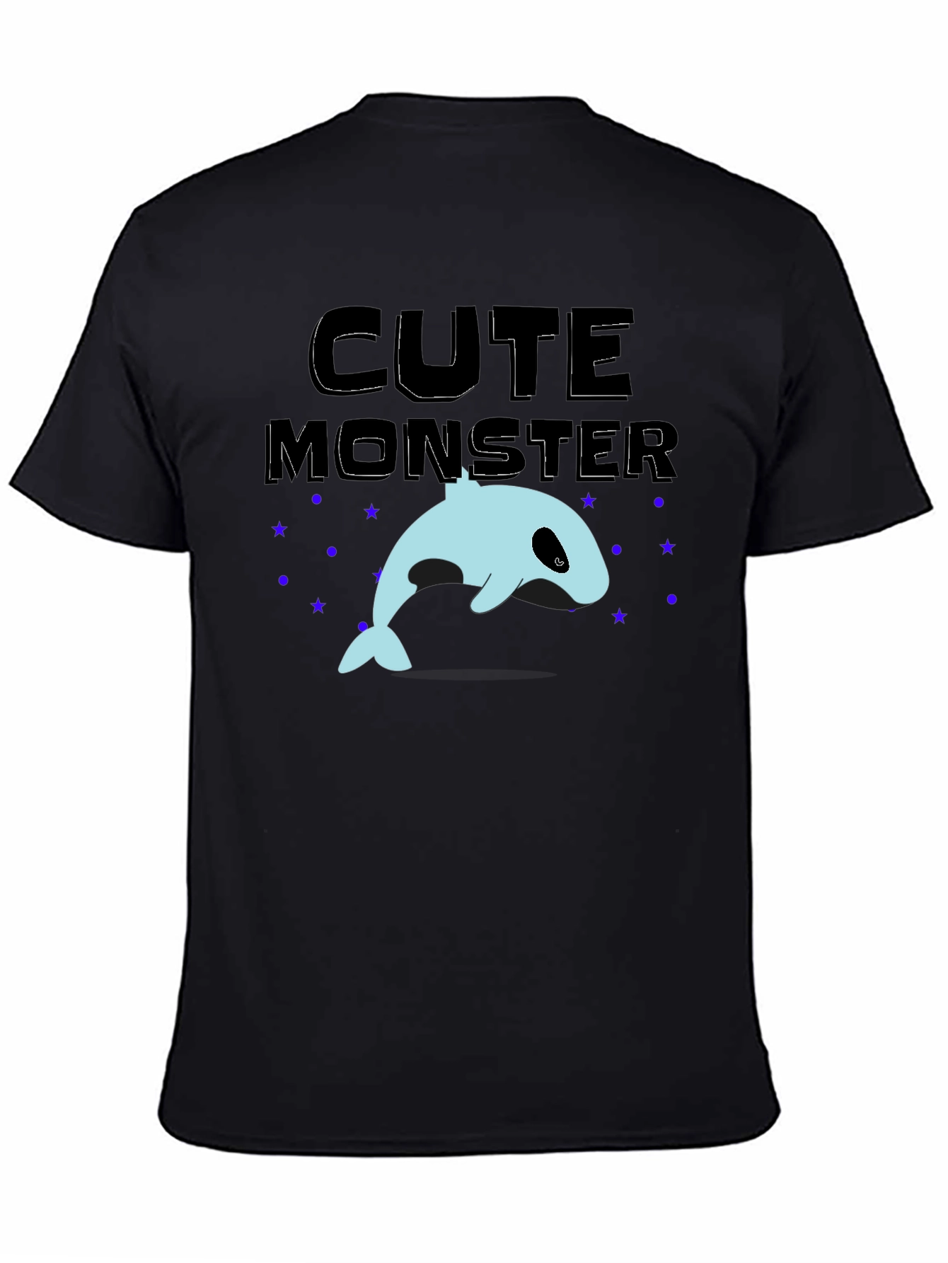 Cute Monster Whale Graphic Tee - Black